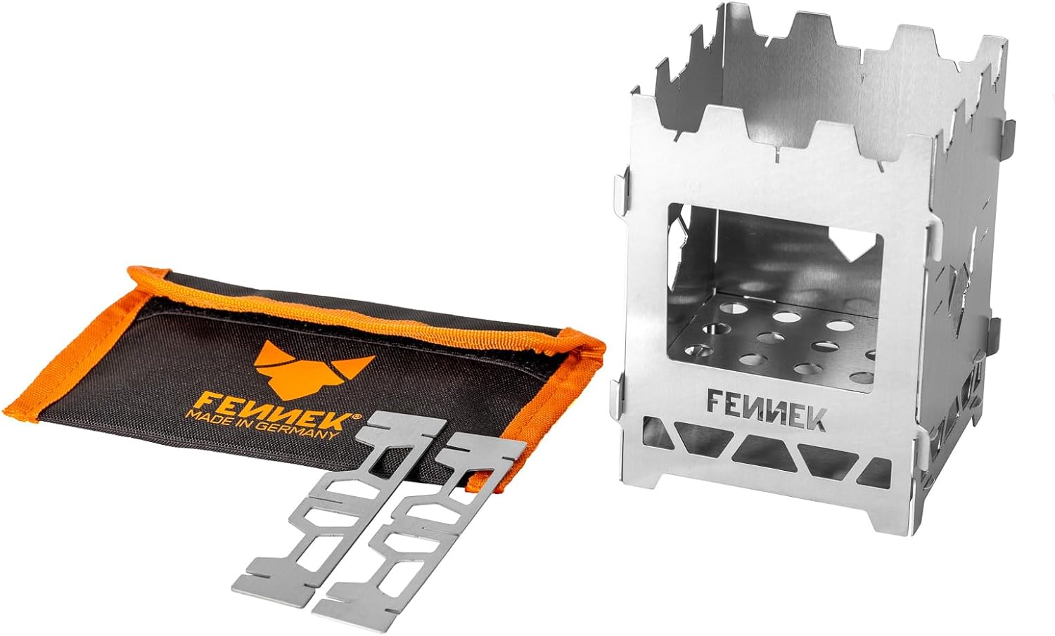 FENNEK Hobo Solo | Firebox | Outdoor Stove | Plug-In Hobo Cooker with Bag | Very Compact | 100% Stainless Steel, Made in Germany