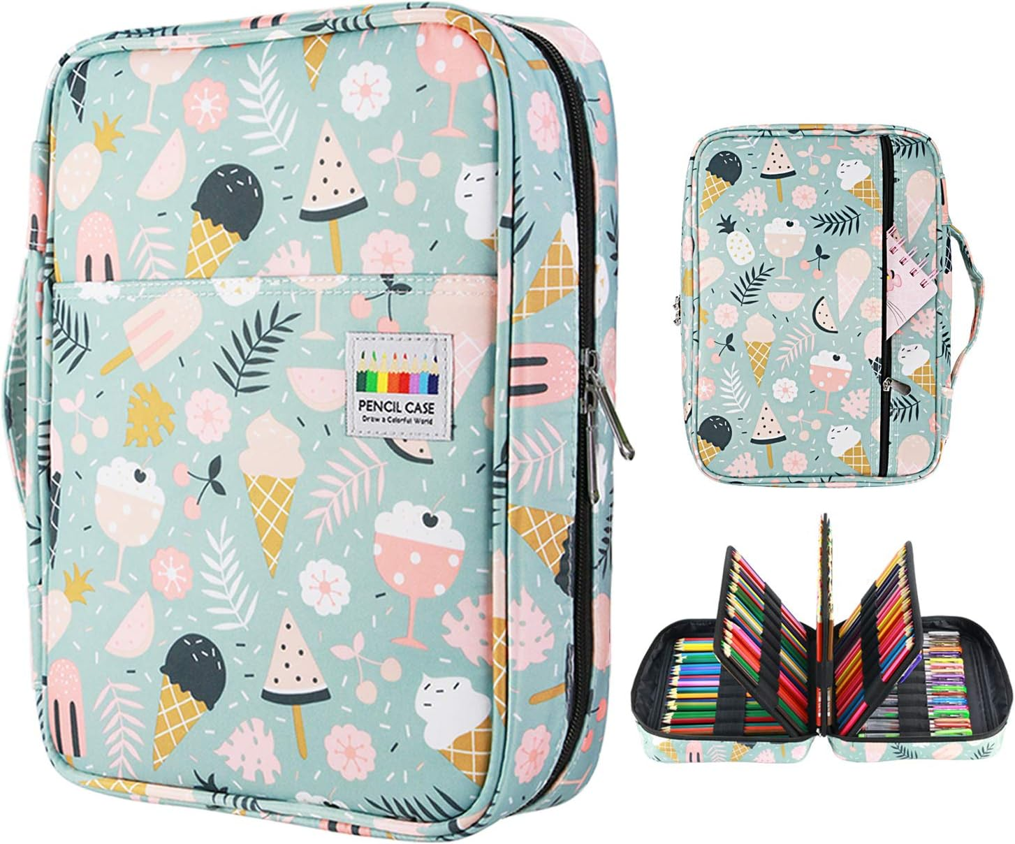YOUSHARES Colored Pencil Case 220 Slots Pen Case Organizer with Handy Wrap & Zipper, Multilayer Holder for Prismacolor Colored Pencils & Gel Pen (Ice-Cream)