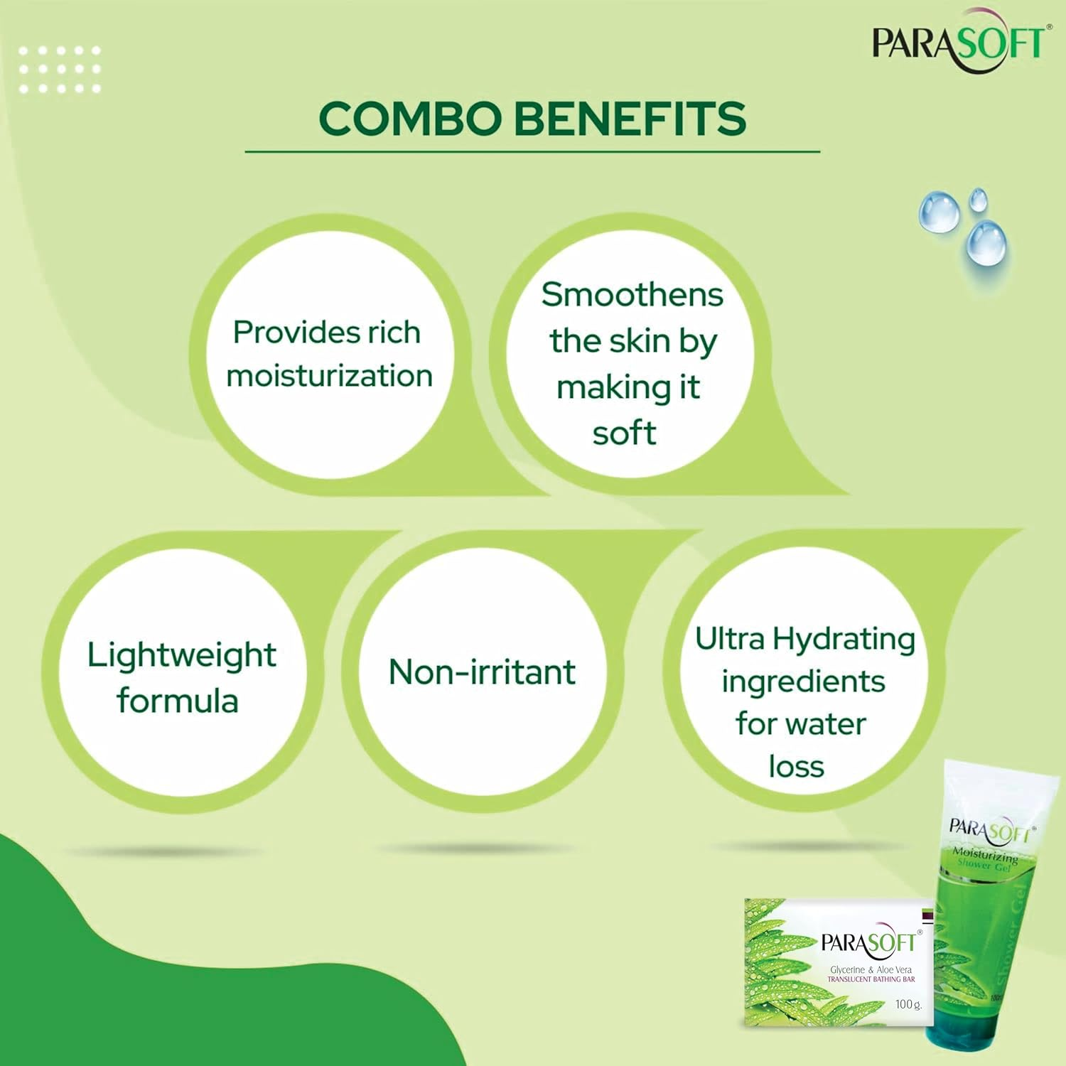Parasoft Combo of Body Cleansing Shower Gel and Moisturizing Bathing Bar Enriched with Aloe Vera, Glycerine & Vitamin E, Daily Skin Nourishing Bathing Soap & Body Wash Combo for Dry and Sensitive Skin image number 2