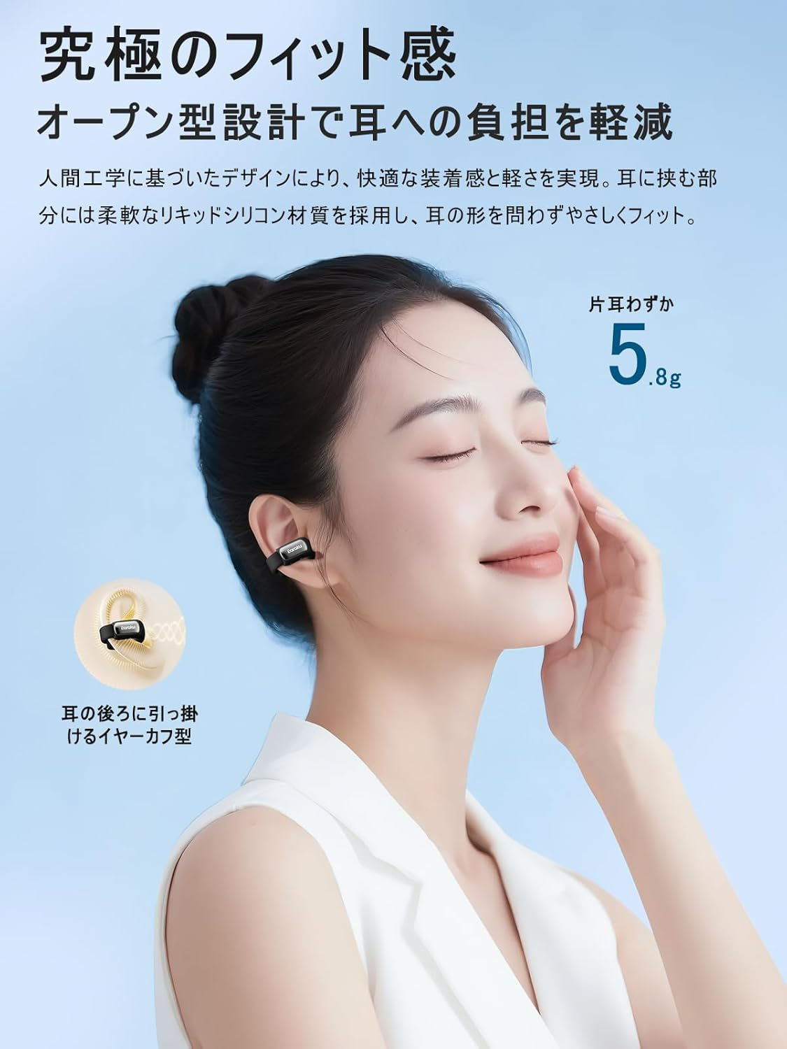 Earaku Aircuff F301 Bluetooth Open Ear Earphones, Ultimate Sound Experience, Industry'S First Multi-Functional Touch Screen, Wireless Earphones, Bluetooth 5.4, Automatic Pairing, Microphone Included image number 3