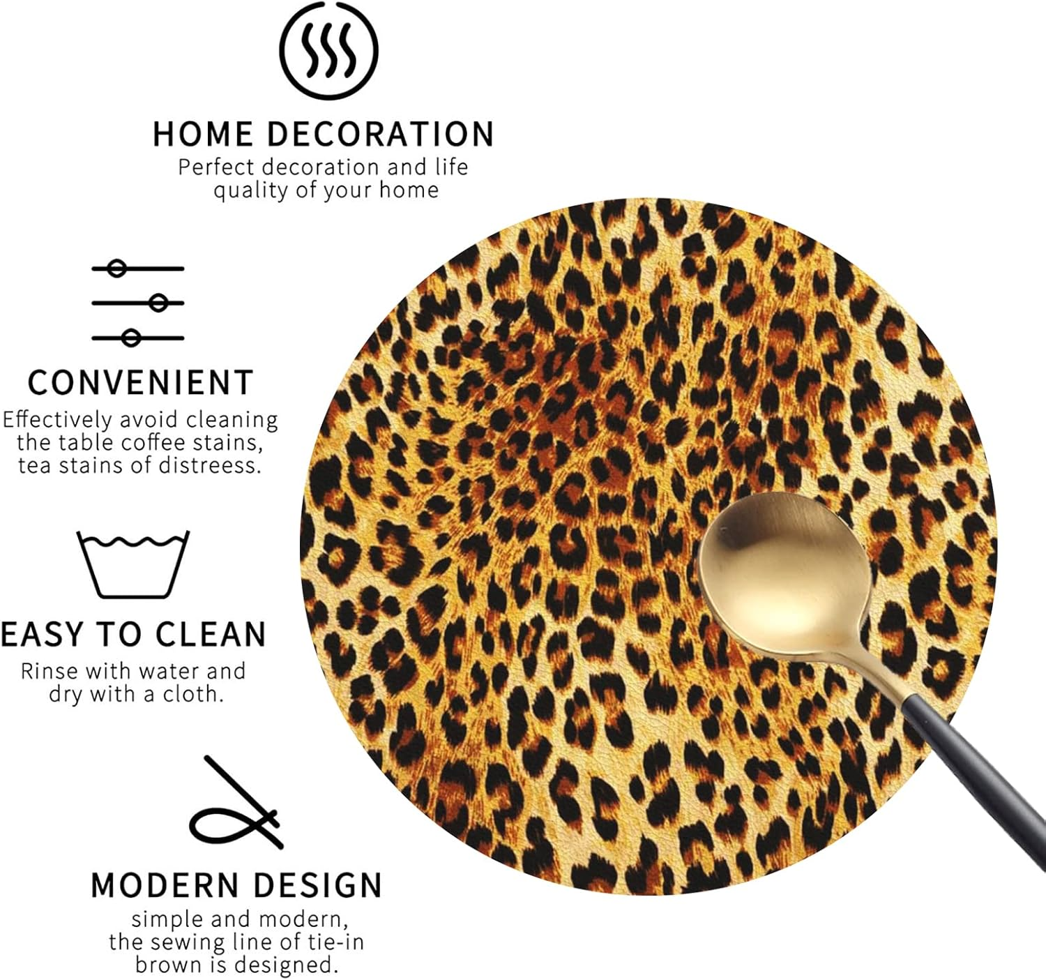 Coasters for Drinks Set of 6, Leopard Wild Drink Coasters for Coffee Table, Cute Farmhouse Leather Coaster for Cup Kitchen Bar Home Decor Housewarming Gift image number 3