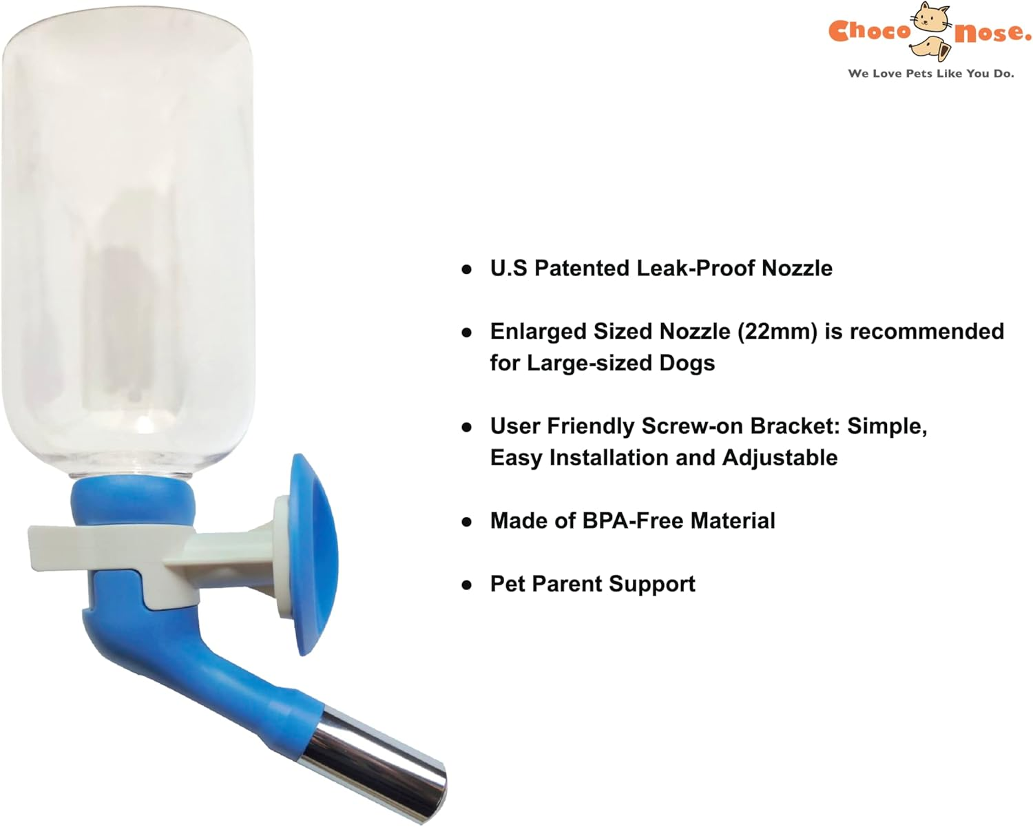 Choco Nose H570 Patented No Drip Large-Sized Dog Water Nozzle, Recommended for Medium to Large -Sized Dogs, Enlarged Sized Leak-Proof Nozzle, BPA Free, Nozzle Diameter: 22Mm (Blue/White)