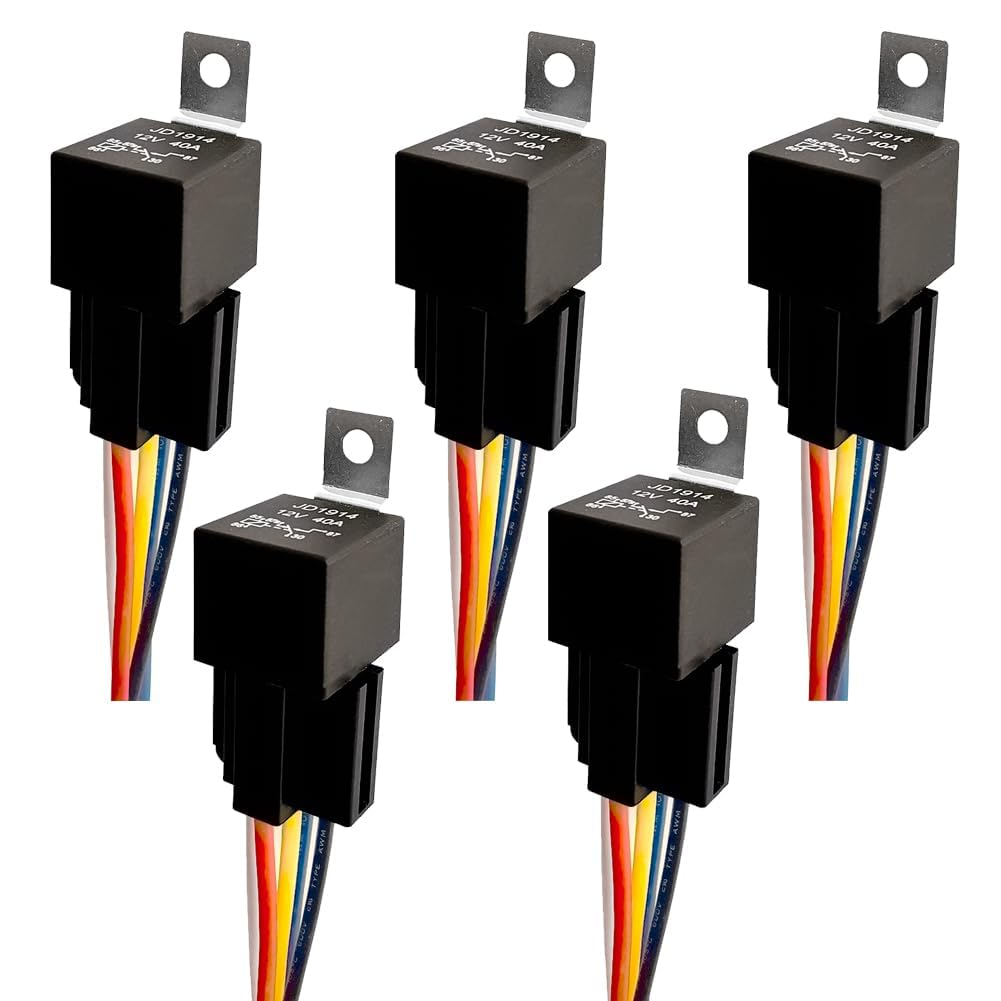 5 Pack 12V 40/30 Amp Car Relay DC 5 Pin SPDT and Harness - Heavy Duty 12 AWG Copper Wires Relays Kit Bosch Style for Automotive Truck Van Motorcycle Boat image number 3
