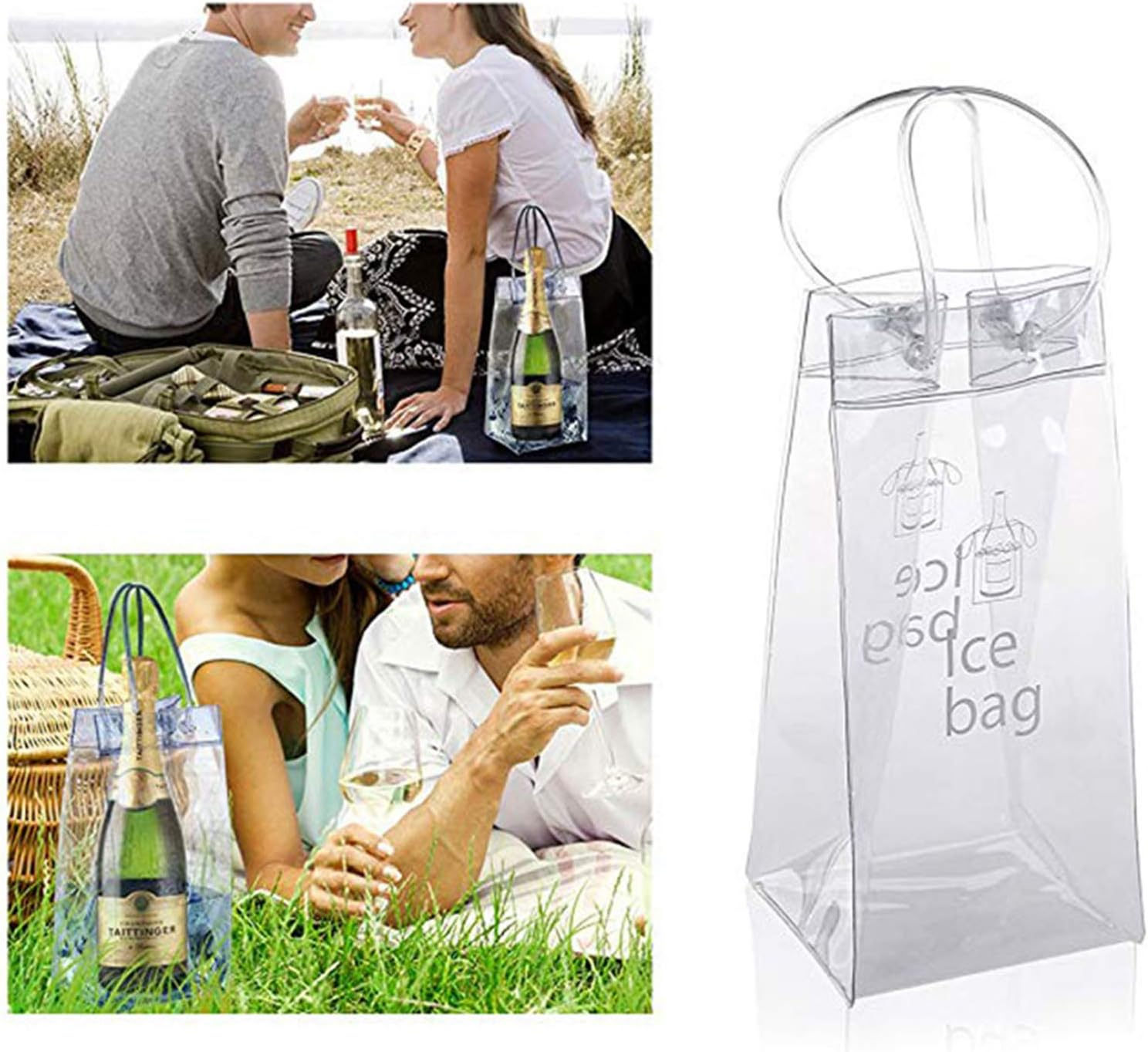 Ice Wine Bag Portable Collapsible Clear Wine Pouch Cooler with Handle for Party,Outdoor,Champagne,Cold Beer,White Wine,Chilled Beverages,Iced Drinks 3 Pack (2) image number 4