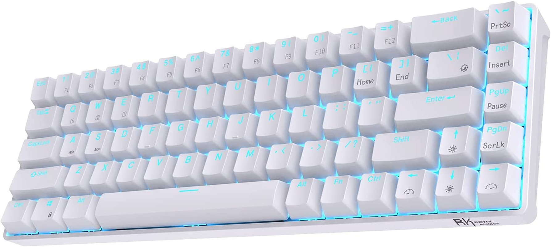 RK Royal KLUDGE RK68 (RK855) Wireless/Wired 65% Compact Mechanical Keyboard, 68 Keys 60% Bluetooth Rechargeable Gaming Keyboard with Macro Keys for Windows and Mac (Red Switch, White) image number 3
