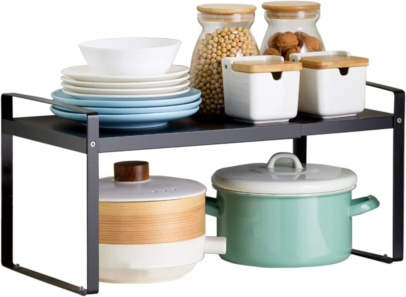 NOAEOU Expandable Countertop Organizer Shelf, Cupboard Stand Kitchen Spice Rack,Cabinet Pantry Shelf, Organization and Storage for Kitchen Bathroom (White)