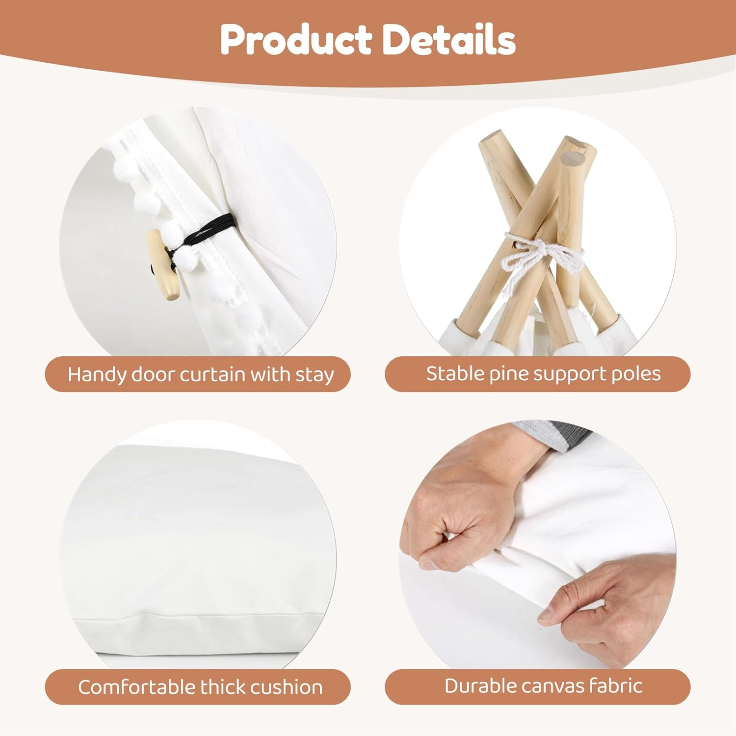 Pet Teepee for Cats Dogs - 20 X20 X 24In Cat Teepee with Thick Cushion for Cats Dogs Rabbits, Washable Dog Tent with Blackboard, Indoor Pet House for Puppies, White image number 1