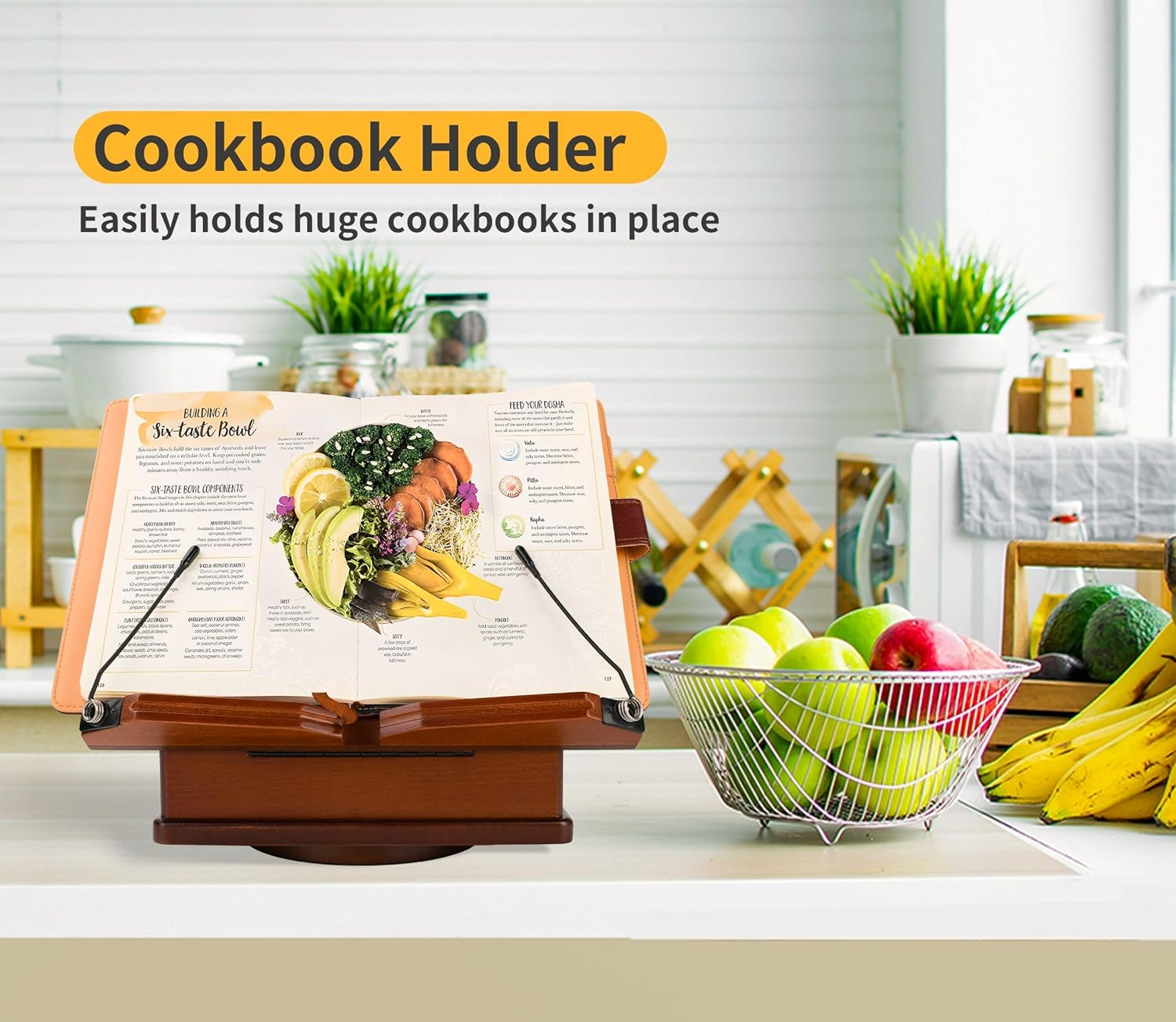 Large Wooden Book Stand with Carousel Base &ndash;Adjustable Book Holder with Storage Box and Magnetic Stand &ndash; 360&deg; Rotate Wooden Book Organizer for Cookbook, Reading Book, Magazine, Laptop (Dark Cherry) - Dark Cherry image number 2