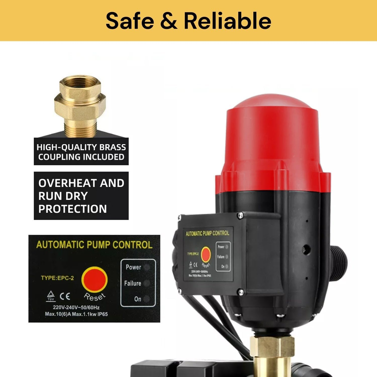 EZONEDEAL Self Priming Water Pump, 2000W 240V Electric High Pressure Garden Pumps Controller Irrigation for Pool Pond Tank Home Farm, Portable Automatic Switch Anti-Rust Stainless Steel Body image number 4