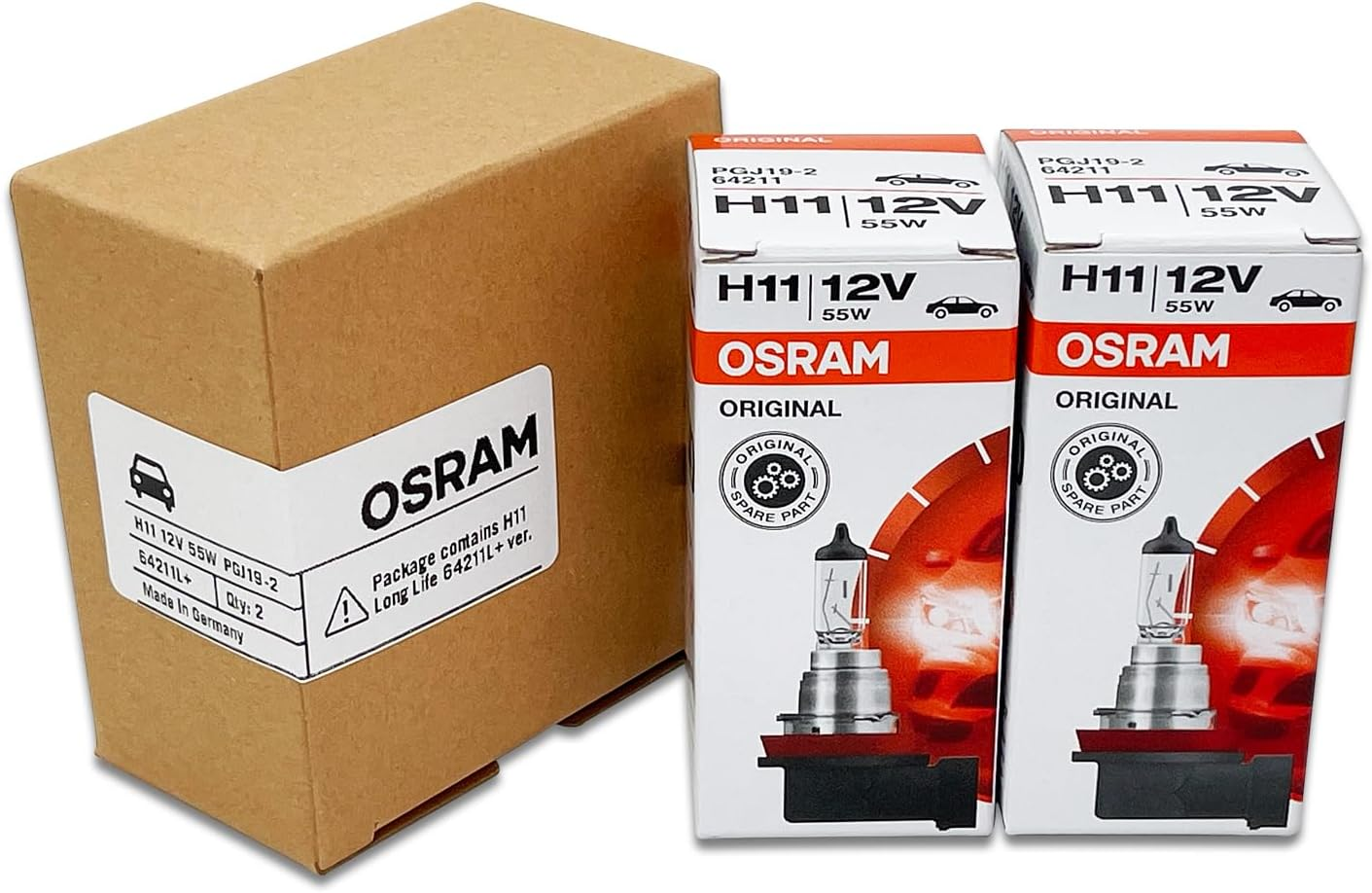 OSRAM H11 OEM Original Standard Halogen Headlight Bulbs 12V 55W 64211L+ (Long Life) Made in Germany | Pack of 2 image number 6