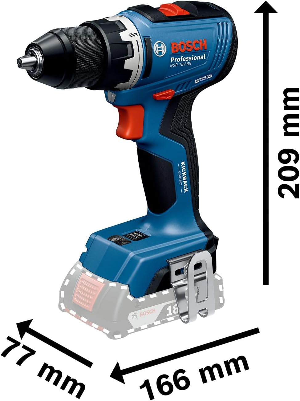 Bosch Professional 18V System Cordless Drill GSR 18V-65 (Brushless Motor, Head Length 166)