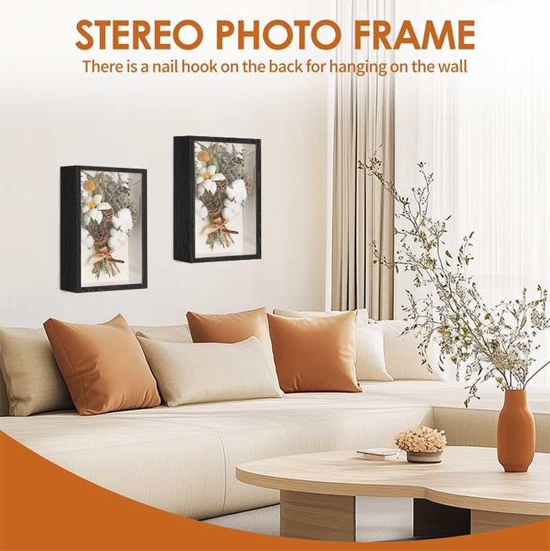 Box Frame, Flower Frame, 3D Picture Frame, Box Picture Frame for Dried Flowers, Crafts, Photos, Money, and Stamps. Great as a Gift for Friends or as Room Decor (Black) image number 5