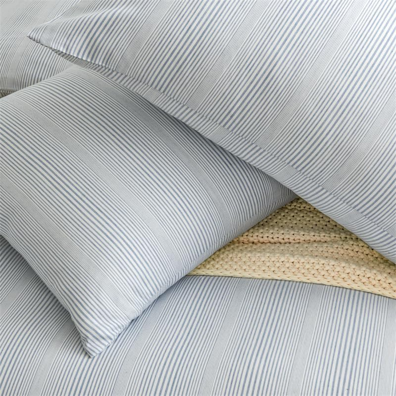 Bamboo Cotton Blue Stripes Pattern Doona Duvet Quilt Cover Set (King)