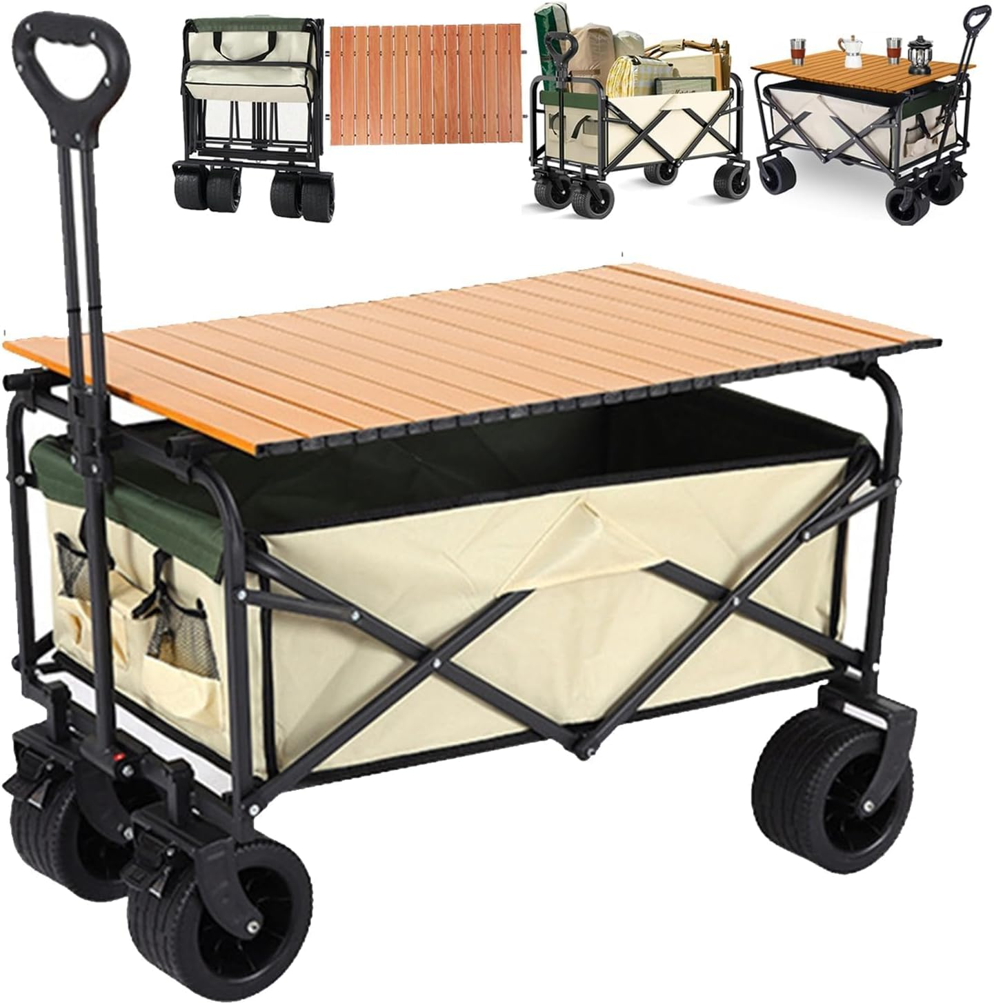 YAYULI Trolly Cart with Wheels, Portable Cart, 120 Liters Camping Cart, Utility Beach Trolley, Which Can Be Used Not Only for Outdoor Garden Use, but Also for Supermarket Shopping (Black)