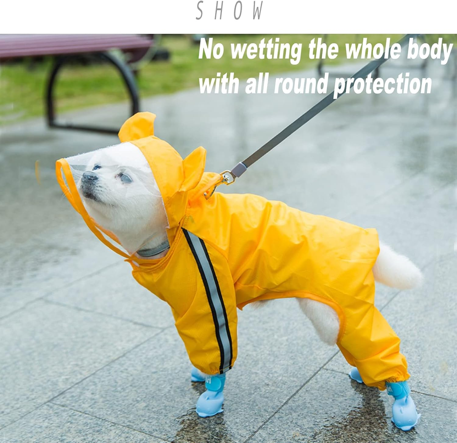 Dog Raincoat，Rain/Water Resistant，Dog Raincoat Hooded Waterproof Rain Jacket，Dog Jumpsuit，Raincoat Poncho Waterproof Clothes，Reflective Strip Poncho Coats，Cute Pet Rainwear Bear Shape Pet Clothe (XL)