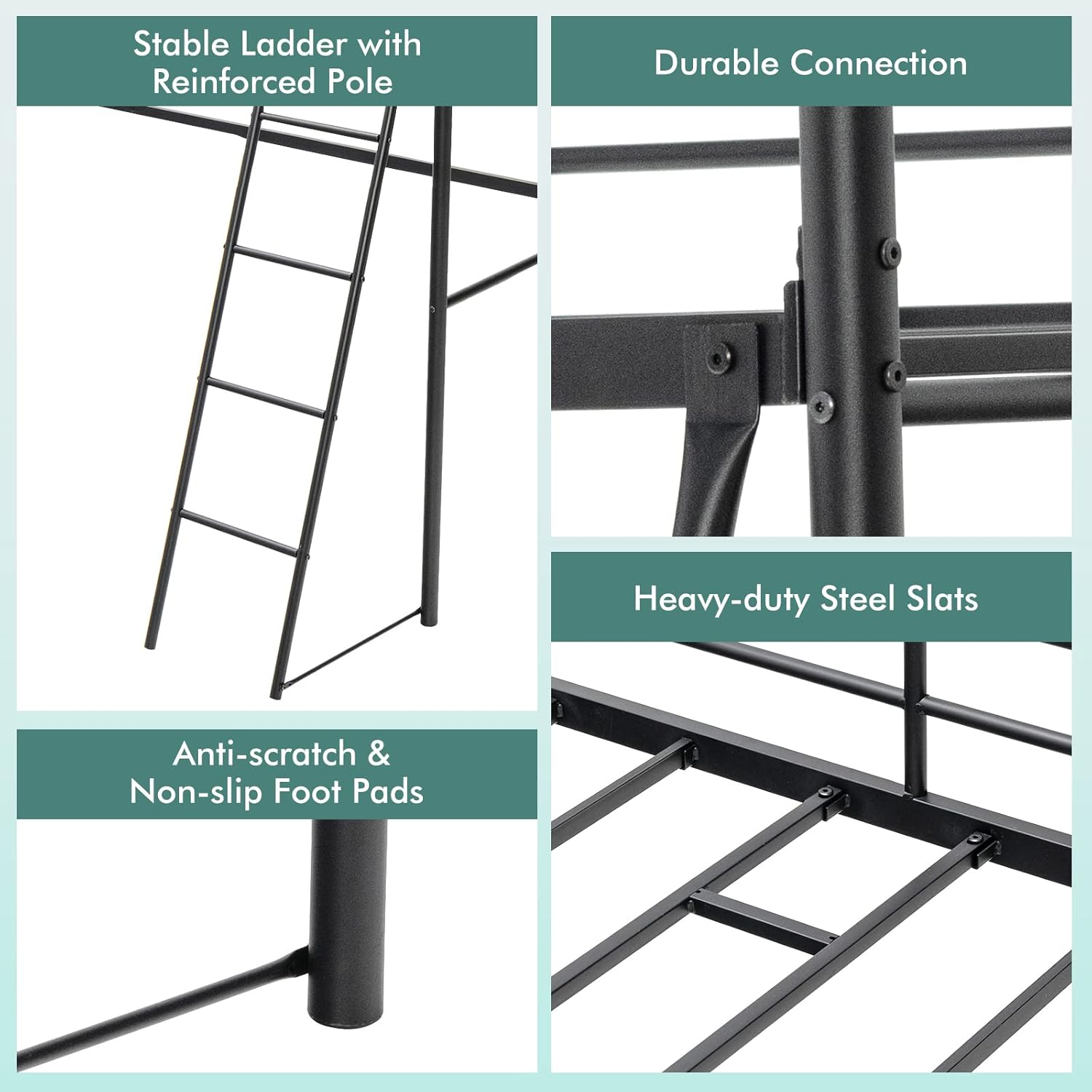 Giantex Loft Bed with Ladder, Heavy-Duty Steel Bed Frame with High Guard Rails & Ample underneath Floor Space for Working & Relaxation, Versatile Bed Frame, No Box Spring Needed, Space-Saving (Black) image number 1