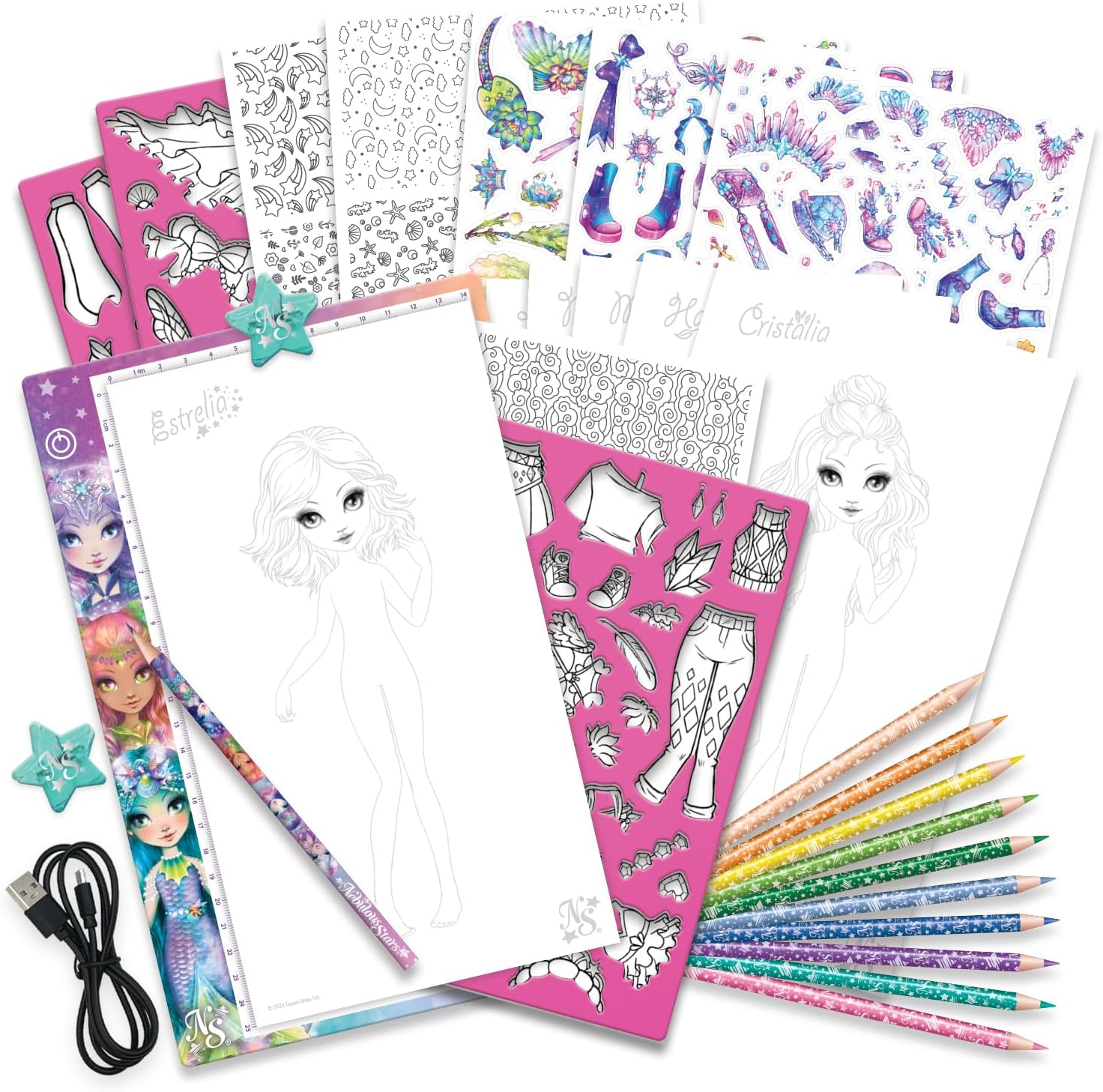 Nebulous Stars Fashion Designer Light Pad- Ultra-Thin Tracing Pad with Stencils, Sketch Pad, Stickers & Colouring Pencils- Creative Fashion Design Kit for Kids image number 5