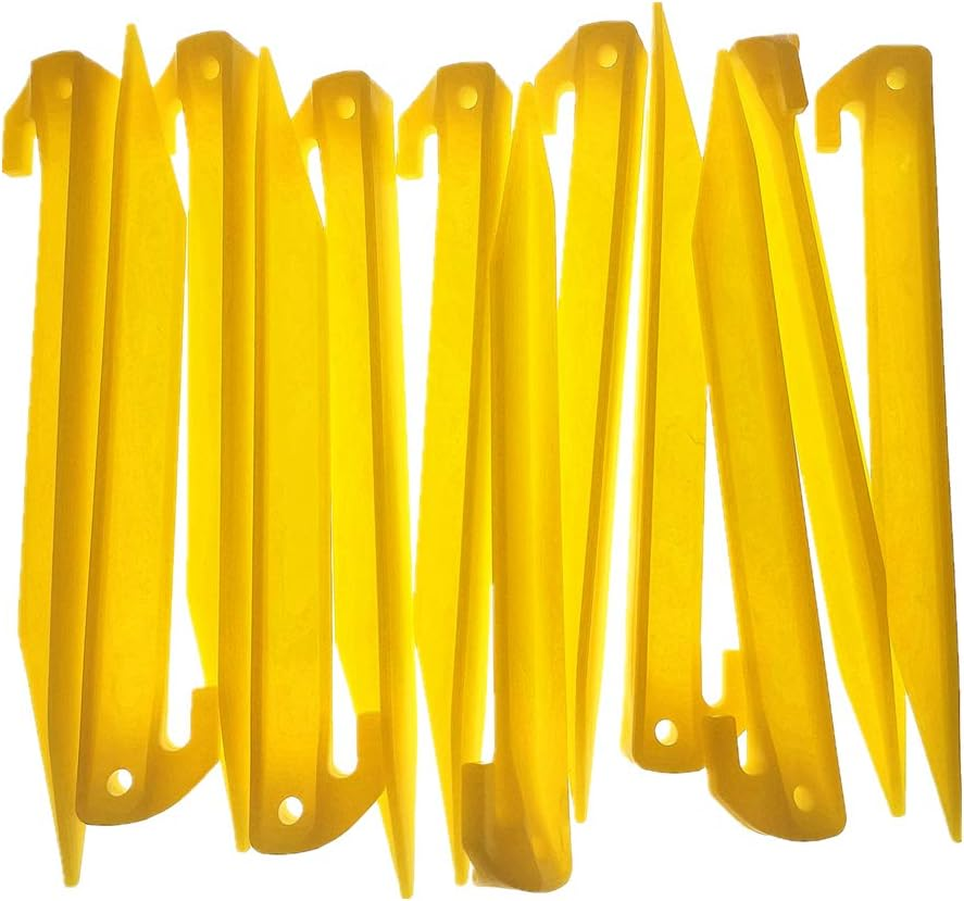 9 Inch Plastic Tent Stakes -12 Pcs Heavy Duty and Larger Durable Tent Pegs Spike Hook for Campings Outdoor and Garden Lawn, Sturdy Canopy Stakes Accessories Suitable for Sand Beach Woods - 12 Pcs-Yellow image number 3