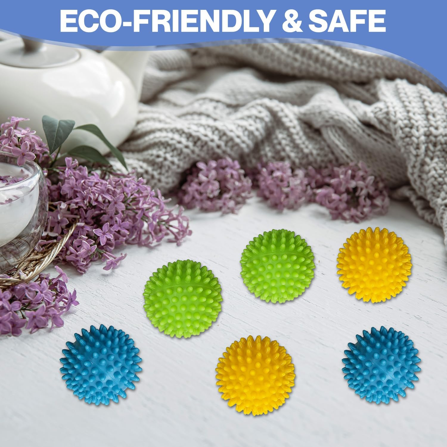 Dryer Balls Laundry anti Static - 6 Pack Reusable Plastic Clothes Drying and Fluffing Fabric Softener Balls 3 Inches Assorted Colors
