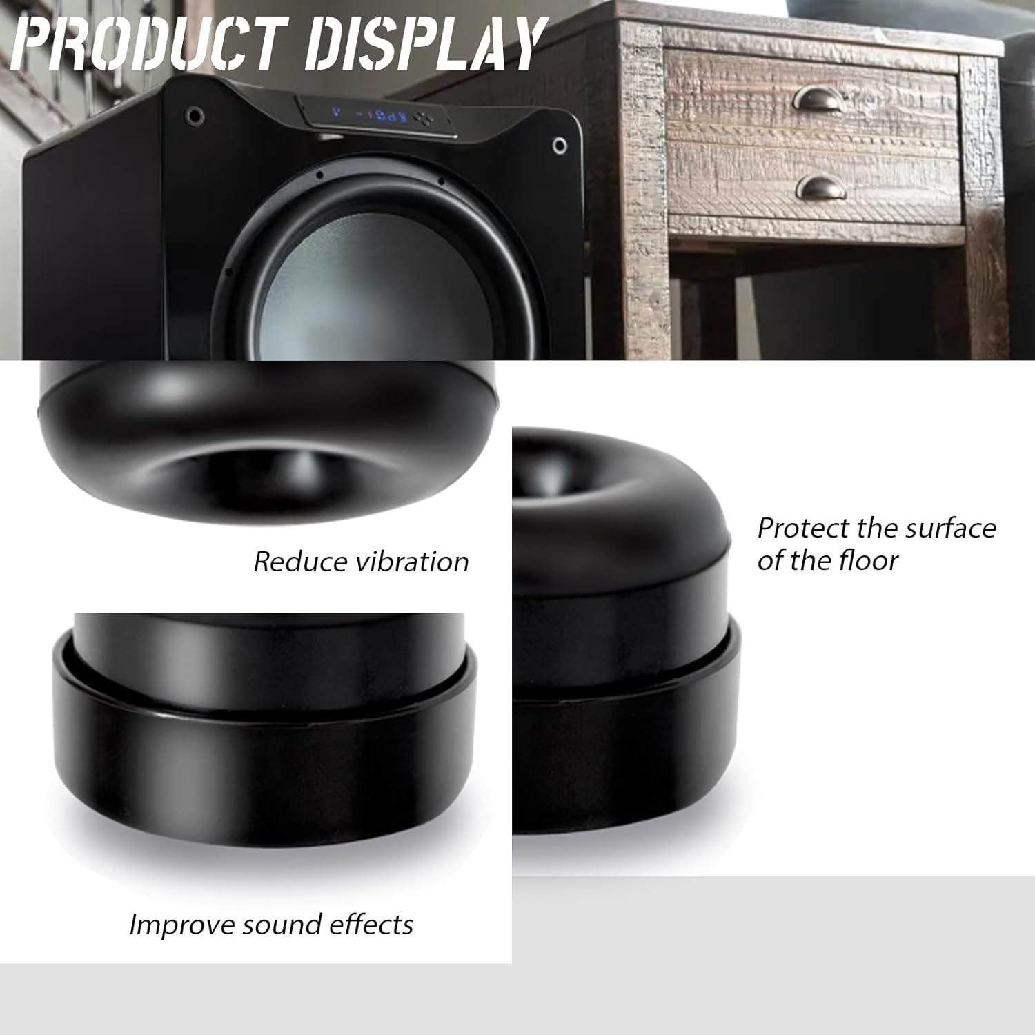 HQPARRTS 4Pcs Subwoofer Isolation Pad Subwoofer Isolation System Compatible with Nearly Every Subwoofer Brand and Model （Black） image number 4