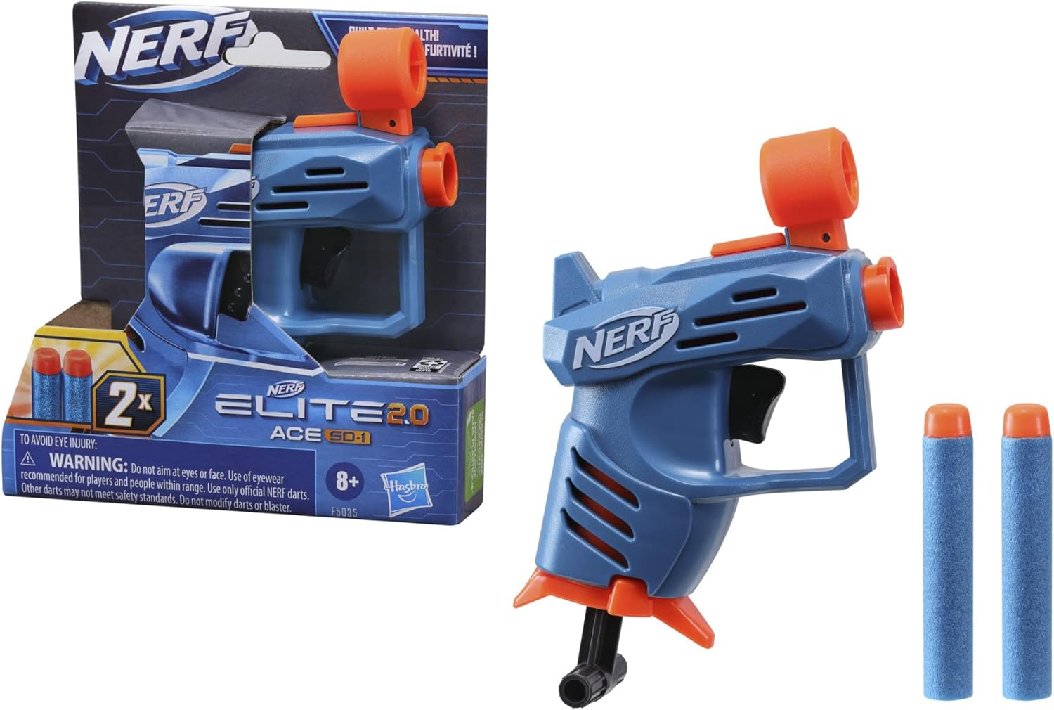 Nerf Elite 2.0 Ace SD-1 Blaster, 2 Official Nerf Elite Darts, Onboard 1-Dart Storage, Stealth-Sized, Pull-Down Priming Handle, Easy to Use image number 3