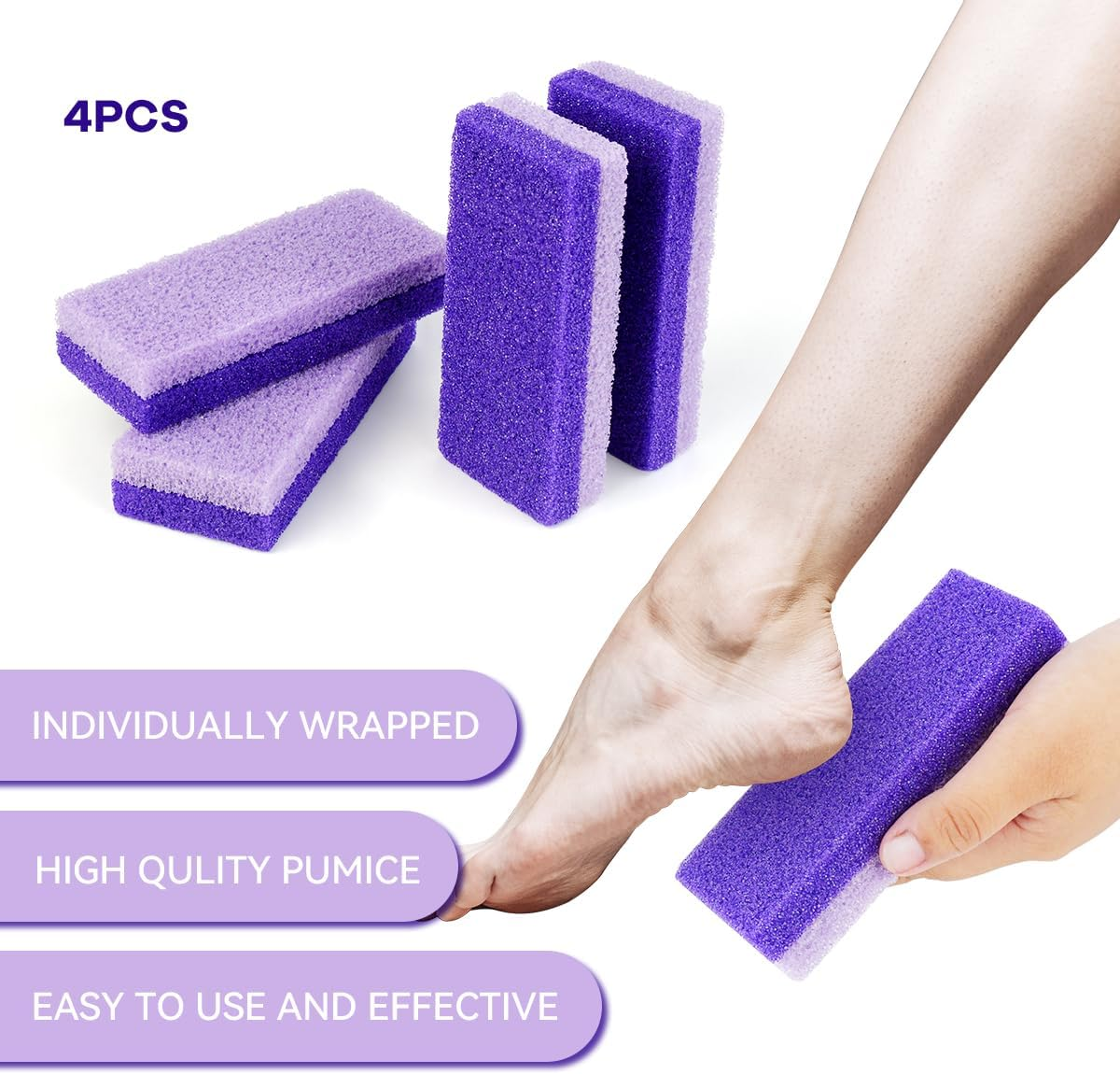 4 Pcs Foot Pumice Stone and Scrubber for Feet and Heels Callus and Dead Skins (Purple) image number 2