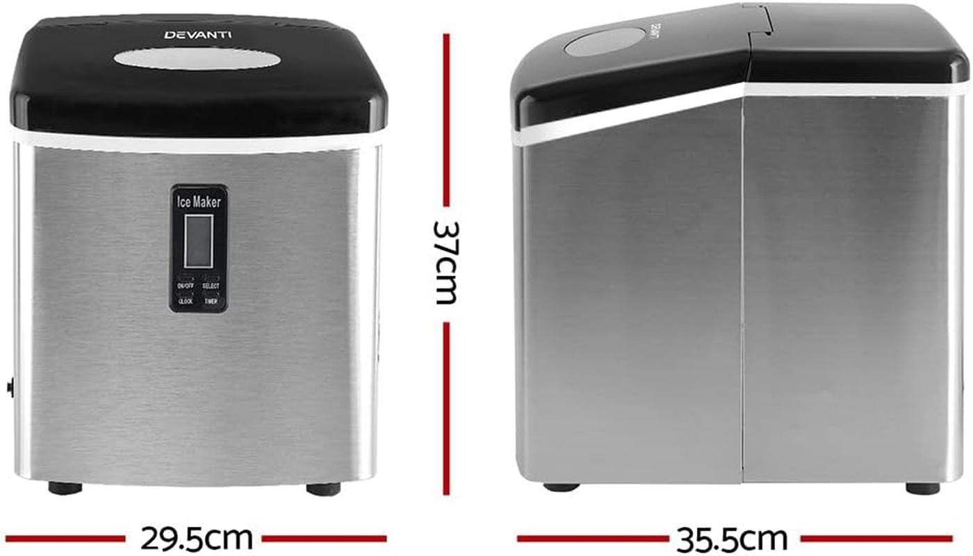 Devanti 120W Stainless Steel Portable Ice Cube Maker Machine, 3.2 Litre Capacity, Silver