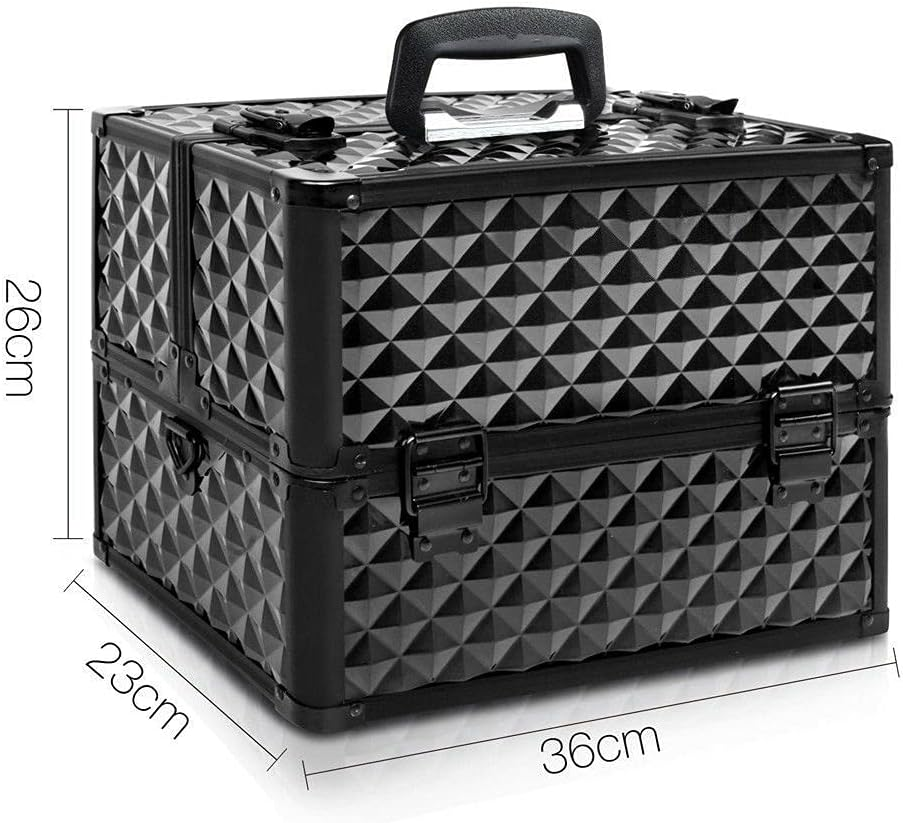 Portable Beauty Makeup Cosmetic Case Organiser Carry Bag Box Diamond W/Strap (Diamond Black)