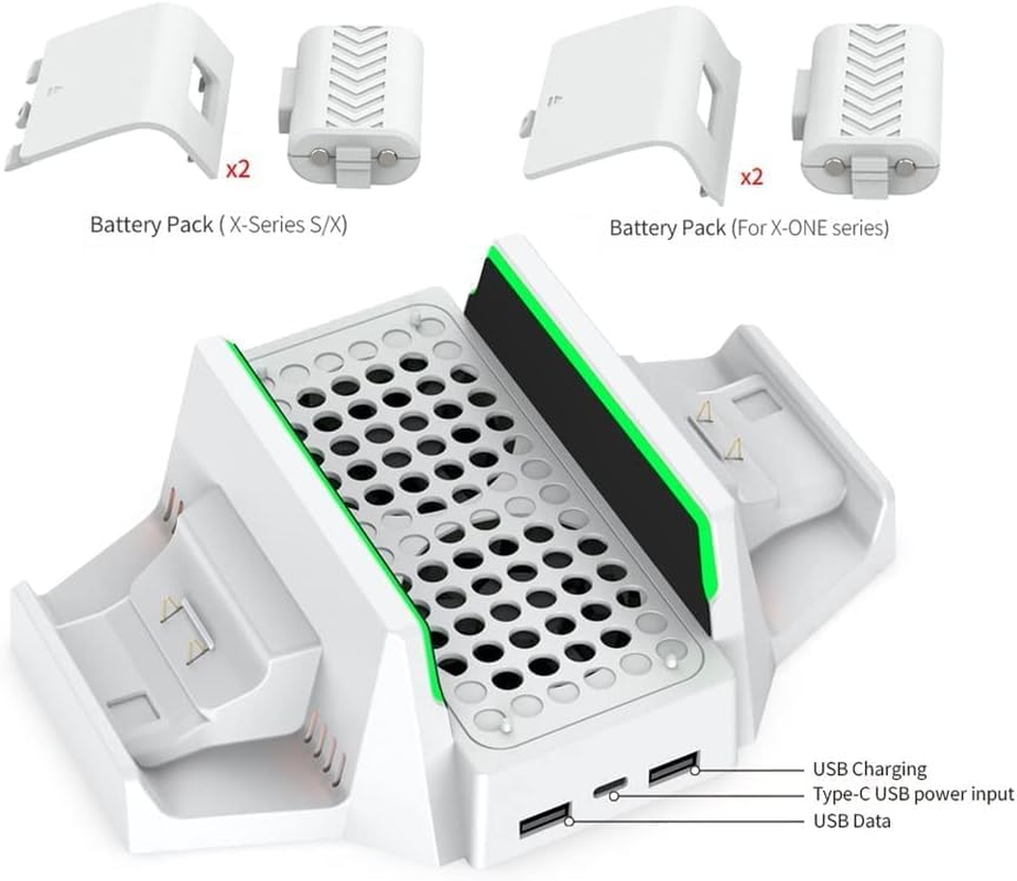 Cooling Stand for Xbox Series S with Dual Cooling Fan 3 Level Speed, Dual Controller Charger with LED Indicator USB Port -2X800Mah Rechargeable Battery Pack for Xsx|S/One S/One X/One Controller image number 2