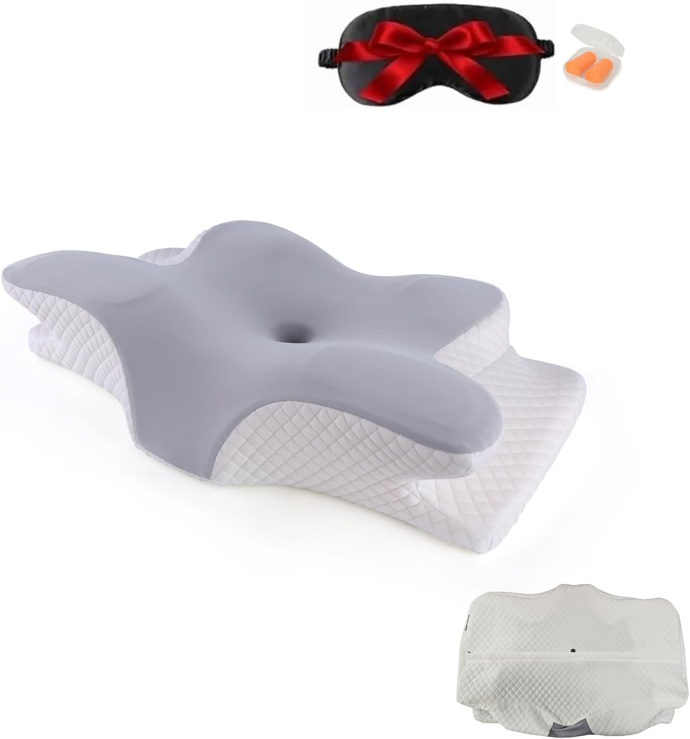 Cervical Neck Pillow, Pain Relief Cooling Butterfly Pillow, Odorless Ergonomic Memory Foam Pillows, Orthopedic Bed Pillow for Side Back and Stomach Sleepers with Pillowcase,Earplugs​, Sleep Mask