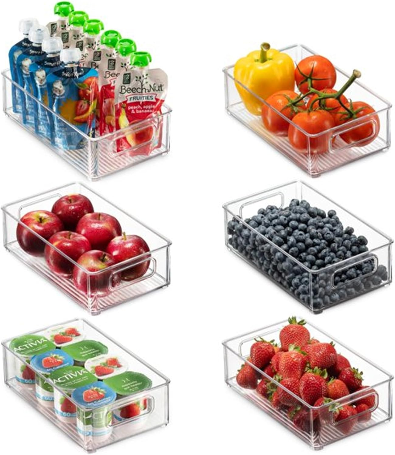 6 Pack Fridge Organiser, Stackable Storage Containers, Bpa-Free, Kitchen Storage & Organization, Clear Fridge Storage, for Food, Drinks, Vegetable