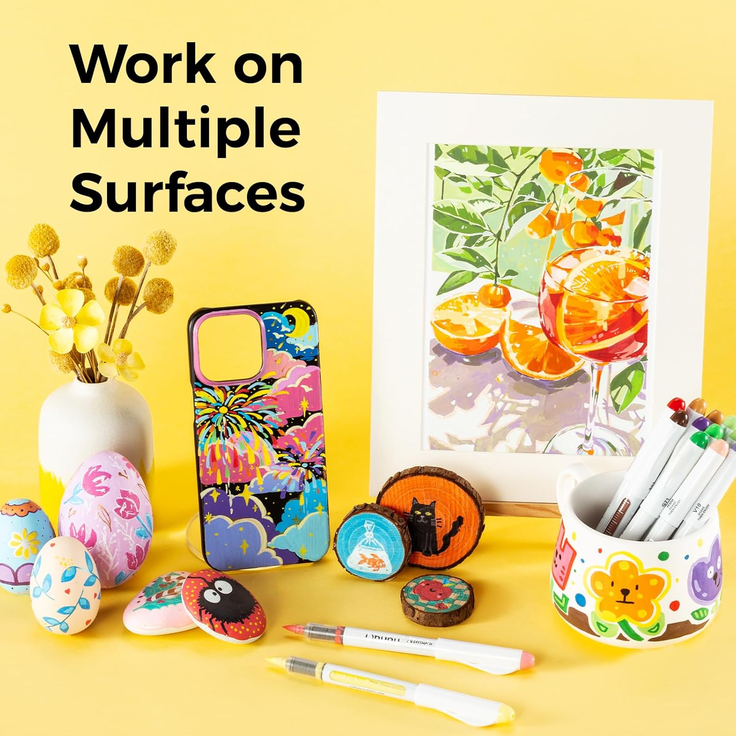 Ohuhu Acrylic Paint Markers Direct Liquid: 24 Colors 1.5MM Brush Tip Acrylic Markers High Opacity Paint Pens Waterproof Lightfast for Rock Painting Easter Eggs Wood Glass Ceramic Canvas - Nahuku image number 1