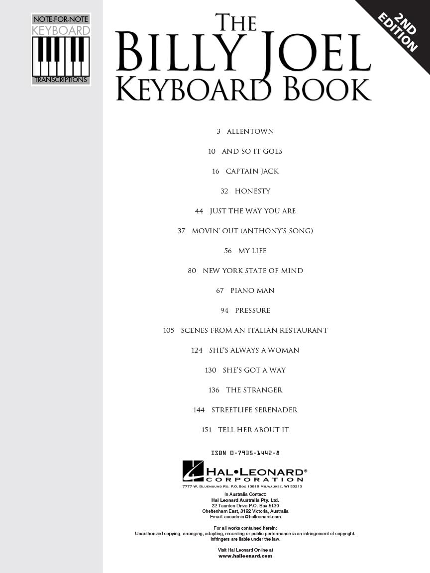 The Billy Joel Keyboard Book: Note-For-Note Keyboard Transcriptions image number 1