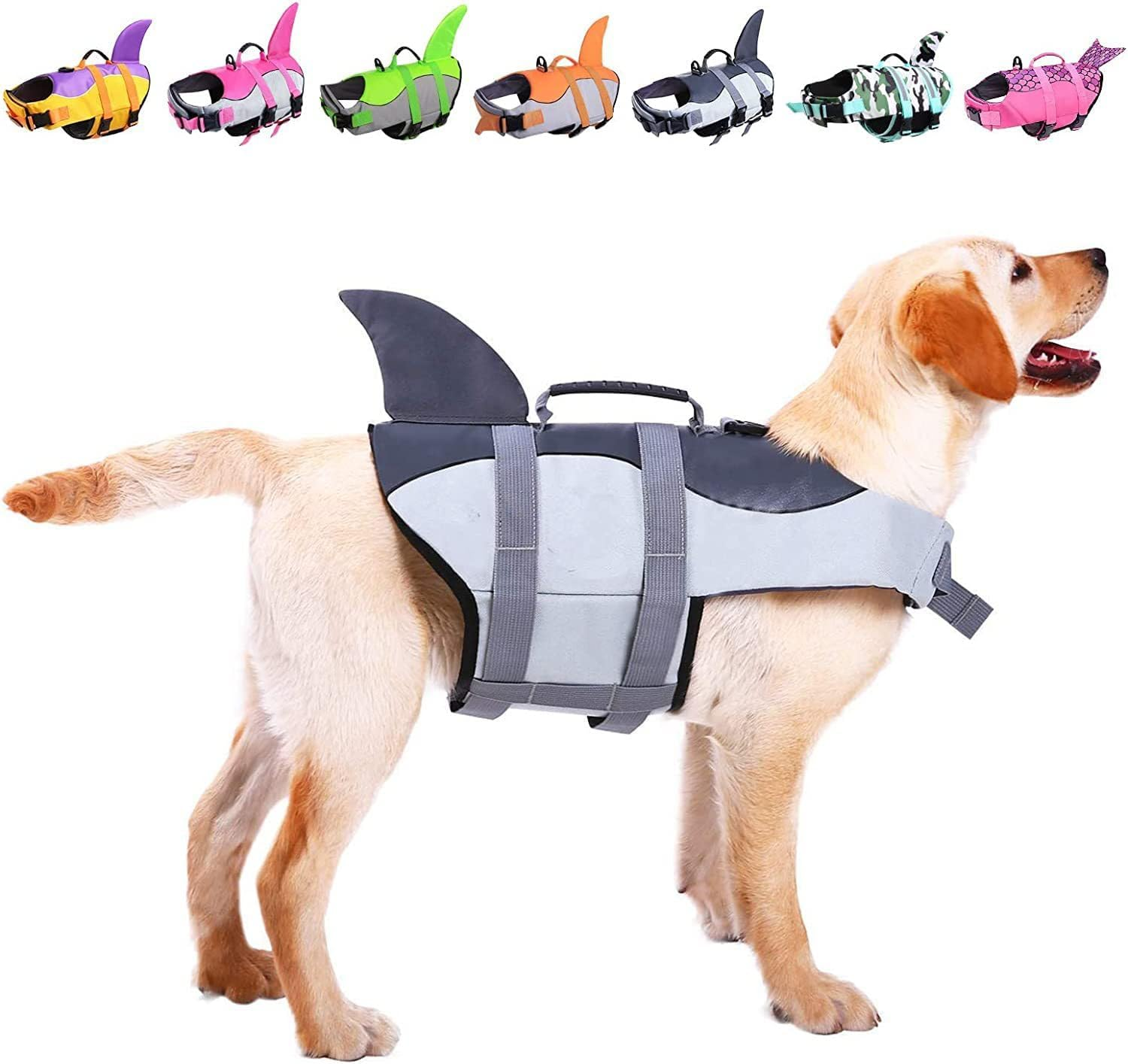Ripstop Dog Life Jacket Pet Life Water Vest with Rescue Handle Life Safety Saver Preserver for Small Medium Large Dogs (Grey, M) image number 4