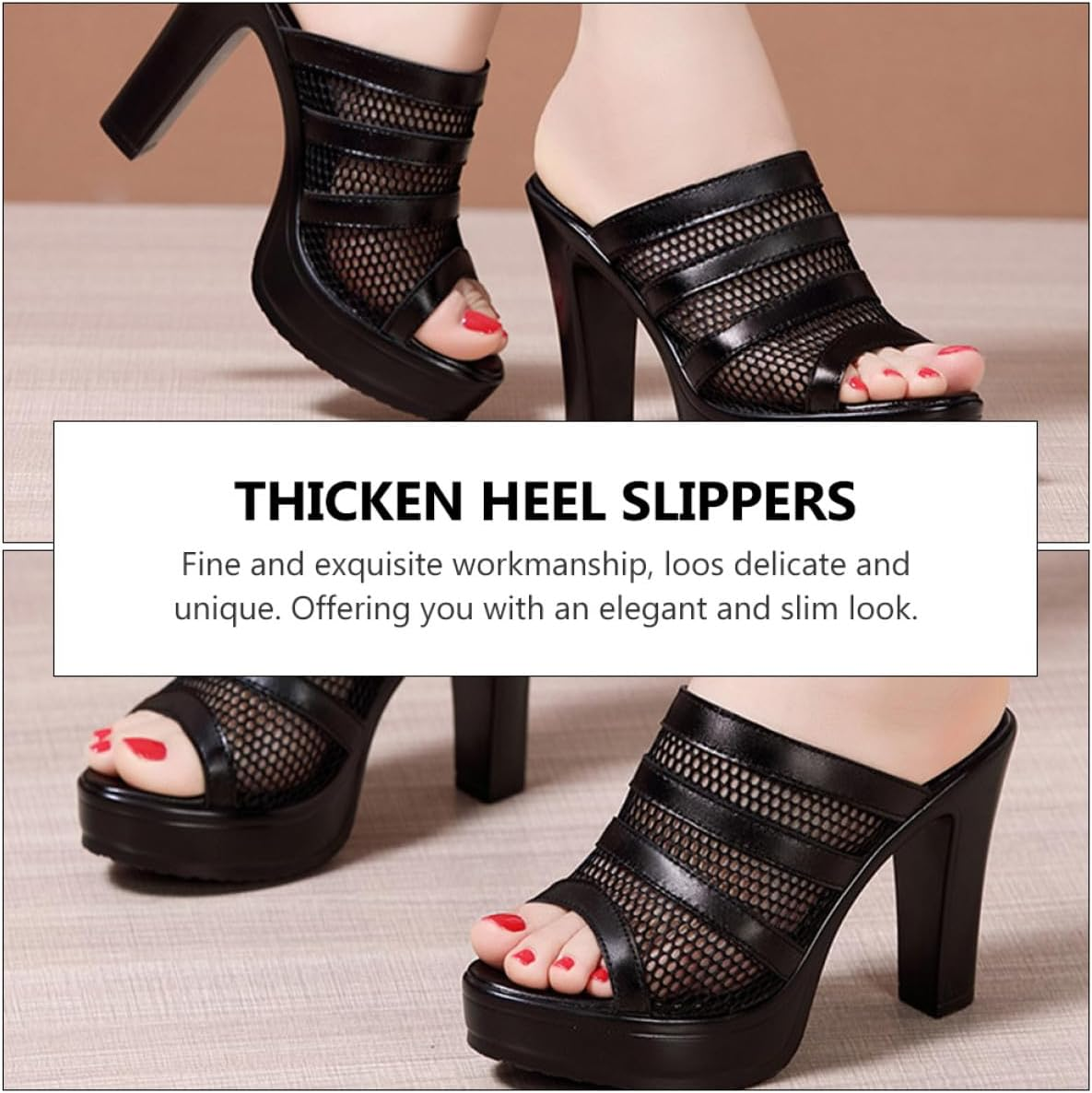 Abaodam 1 Pair Womens Summer Waterproof Platform High Heel Sandals Open Toe Mesh Block Heel Slippers Black Size 41 Outdoor Fashion Shoes image number 3