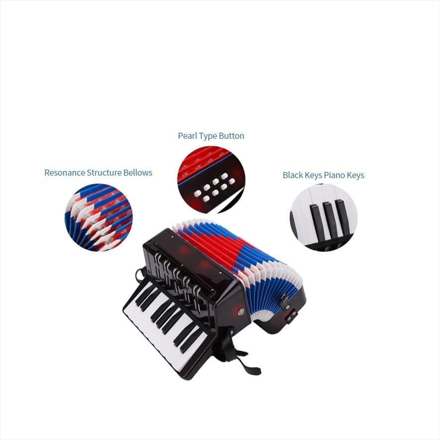 Kids 17 Key 8 Bass Button Mini Accordion Instrument with Retractable Leather Strap for Children Beginners Student Educational image number 2