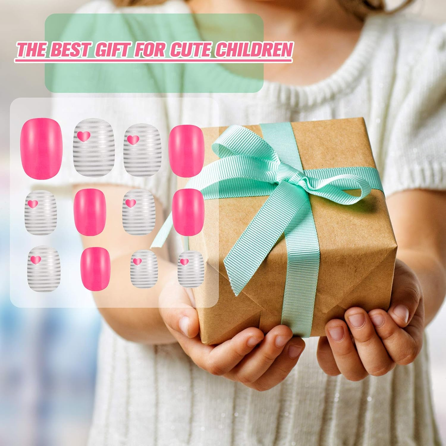 72 Pieces Girls Press on Nails Fake Nails Artificial Nail Tips Children Full Cover Short False Fingernails for Girls Kids Nail Art Decoration (Girls Press on Nails) image number 4