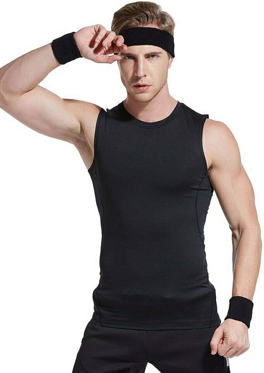 Proxima Direct Sweatbands Set, Including 1 Sports Headband +2 Wrist Sweatbands Sweat Band for Women Men Girls Boys, Super Comfy Sports Sweatband for Gym Workout Yoga Soccer Boxing Tennis - Blue+White+Blue image number 6