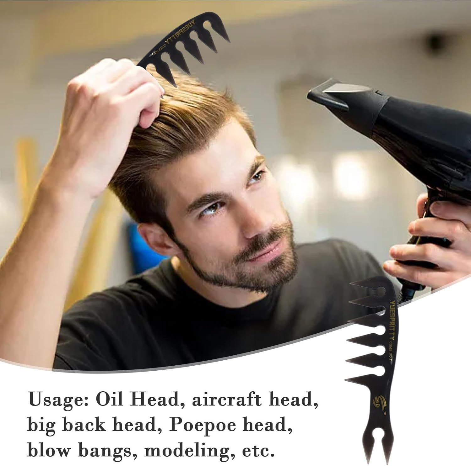 Slicked-Back Combs - Wide Tooth Comb Hairdressing Brush,Wide Large Tooth, Slick Back Hair Brush, Retro Oil Head, Men'S Styling Comb for Salon Barbers, Men Boy Gentleman - N07 image number 6