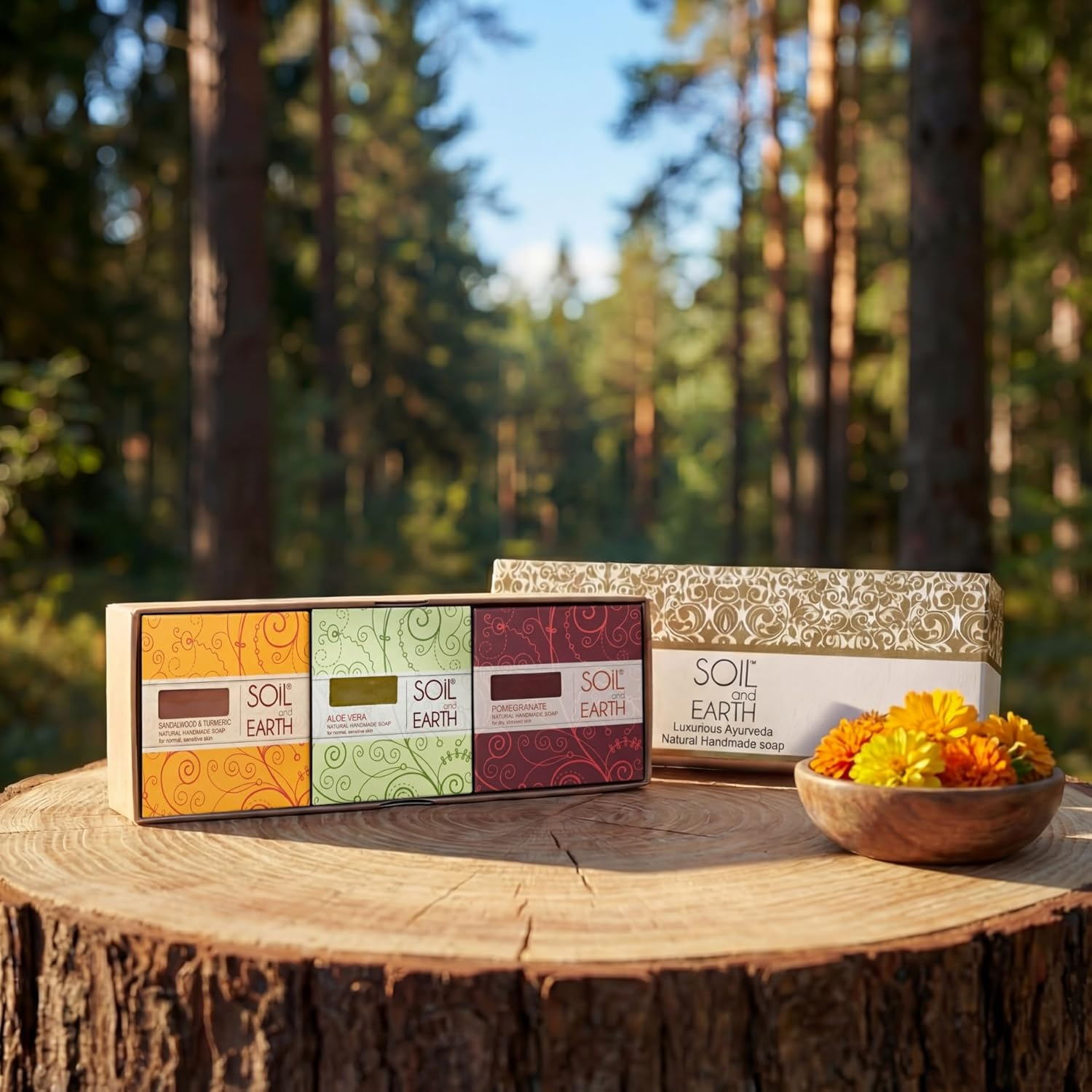 Handmade Natural Cold-Pressed Soap Gift Box- SANDALWOOD, ALOEVERA, POMEGRANATE- NO SILICONES & PARABENS, 3 X 125 Gm/ 4.4 Oz. image number 4