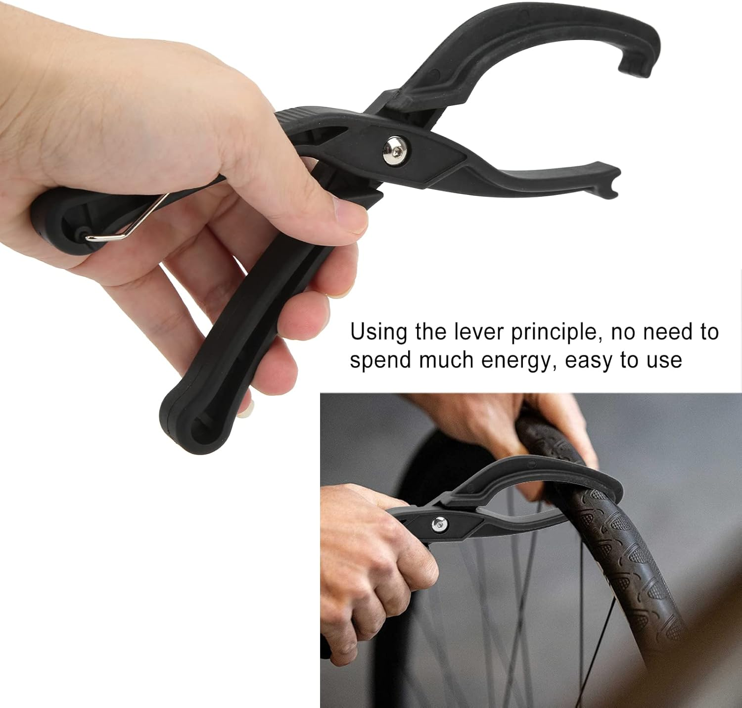 Bike Tire Pliers, Bike Bicycle Tire Lever, Labor Saving Bicycle Tyre Remover, Cycling Repair Tool with Non Slip Grip, Road Mountain Bike Tire Changer for Install Wire Bead Tires Stubborn Tires(Black) image number 3
