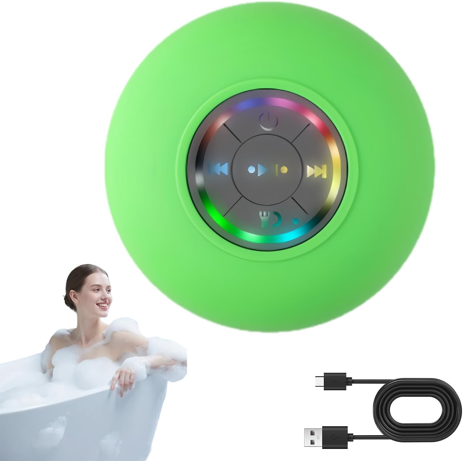 Mini Bluetooth Waterproof Speaker with LED Light, Waterproof Mini Bluetooth Shower Speaker, Portable Wireless Shower Speakers with Mic & Suction Cup, IPX4 for Bathroom (Yellow)