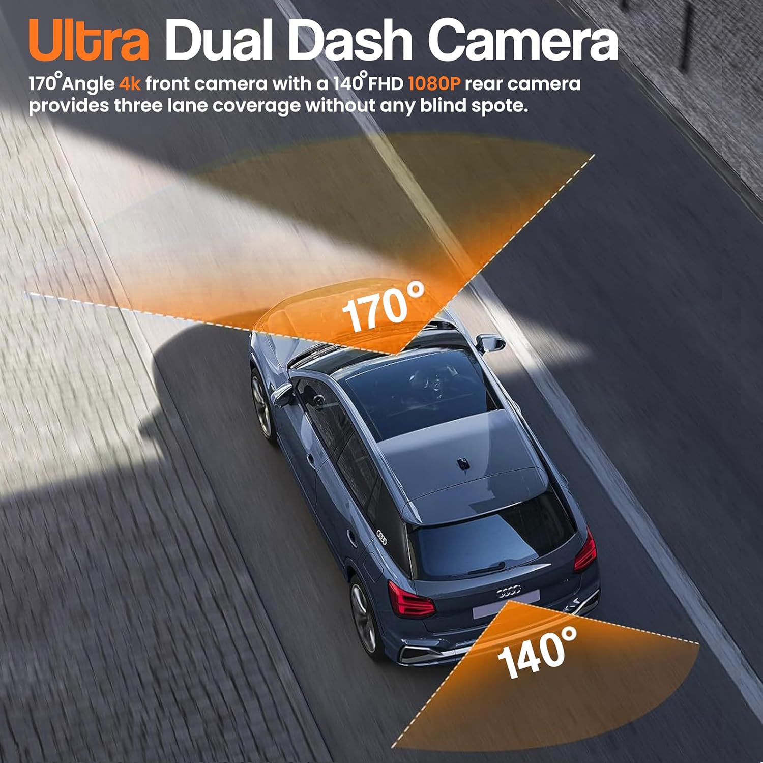 RFAQK Dash Cam 4K Front and Rear - Full HD 1080P Dash Camera, 4K Car Dashboard Recorder with 3.2&rdquo; IPS Screen & 32GB Card, Wi-Fi GPS Night Vision Loop Recording 170&deg;, Wide Angle WDR and Parking Monitor image number 4