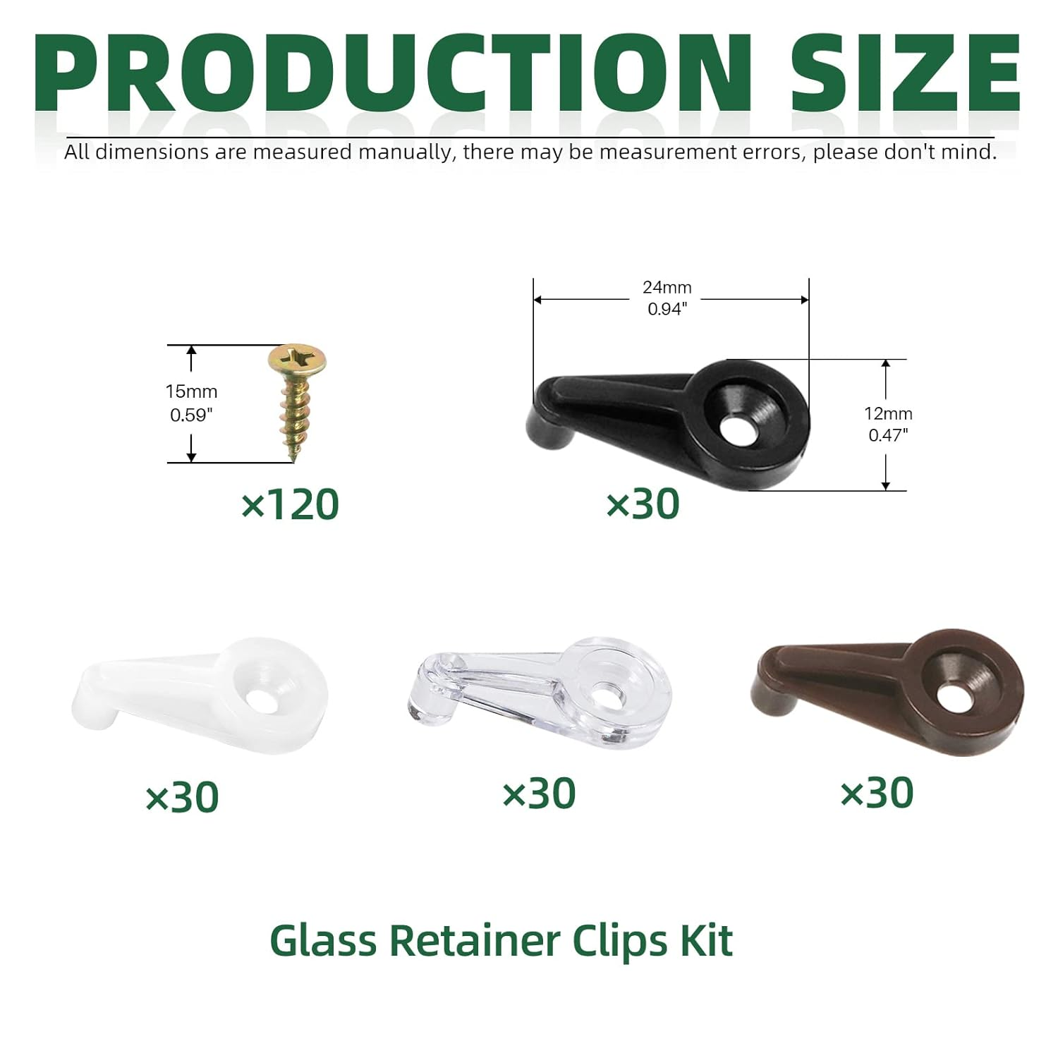 Keadic 240Pcs Plastic Cabinet Door Glass Retainer Clips Assortment Set with Screws, 5Mm Offsets Transparent/White/Black/Brown Glass Window Screen Door Clip Holders for for Fixing Mirror Cabinet Door