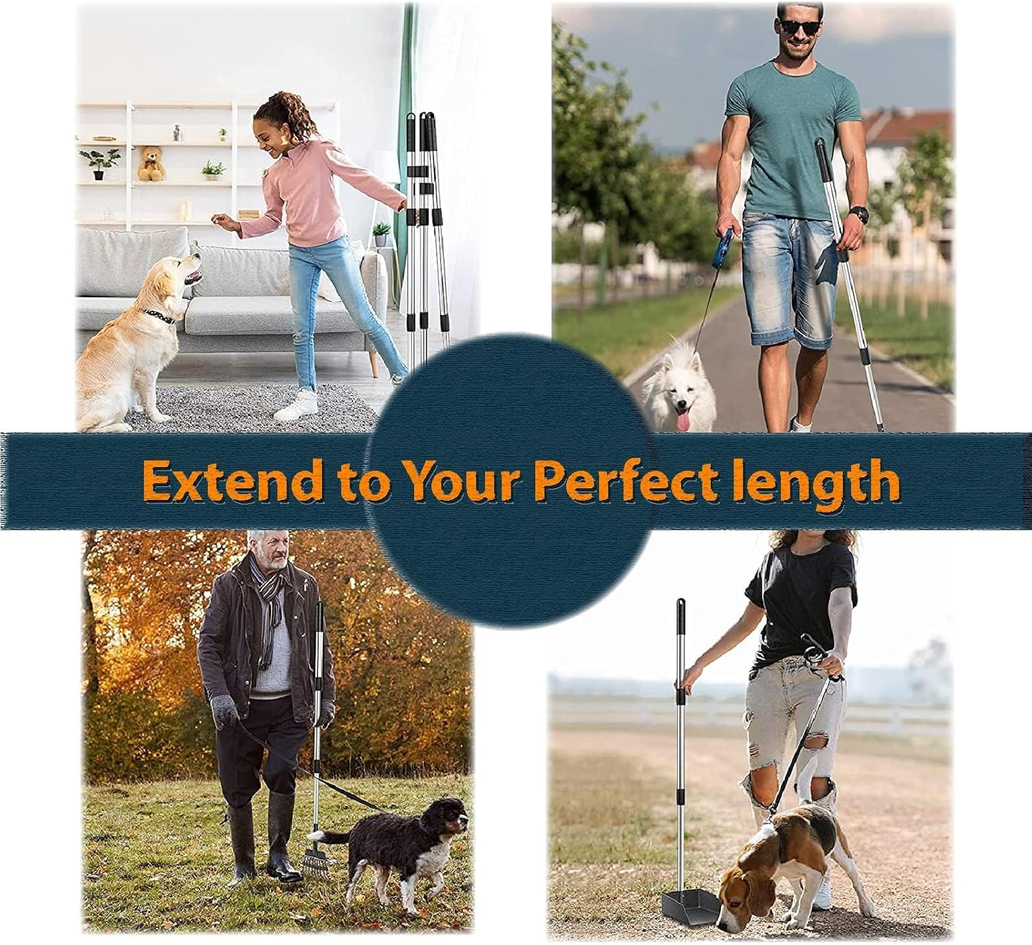 Pooper Scooper, Long Handle Dog Pooper Scooper, Heavy Duty Stainless Steel Rake with Tray & Spade Set for Pet Waste Removal, for Grass, Dirt or Gravel image number 1