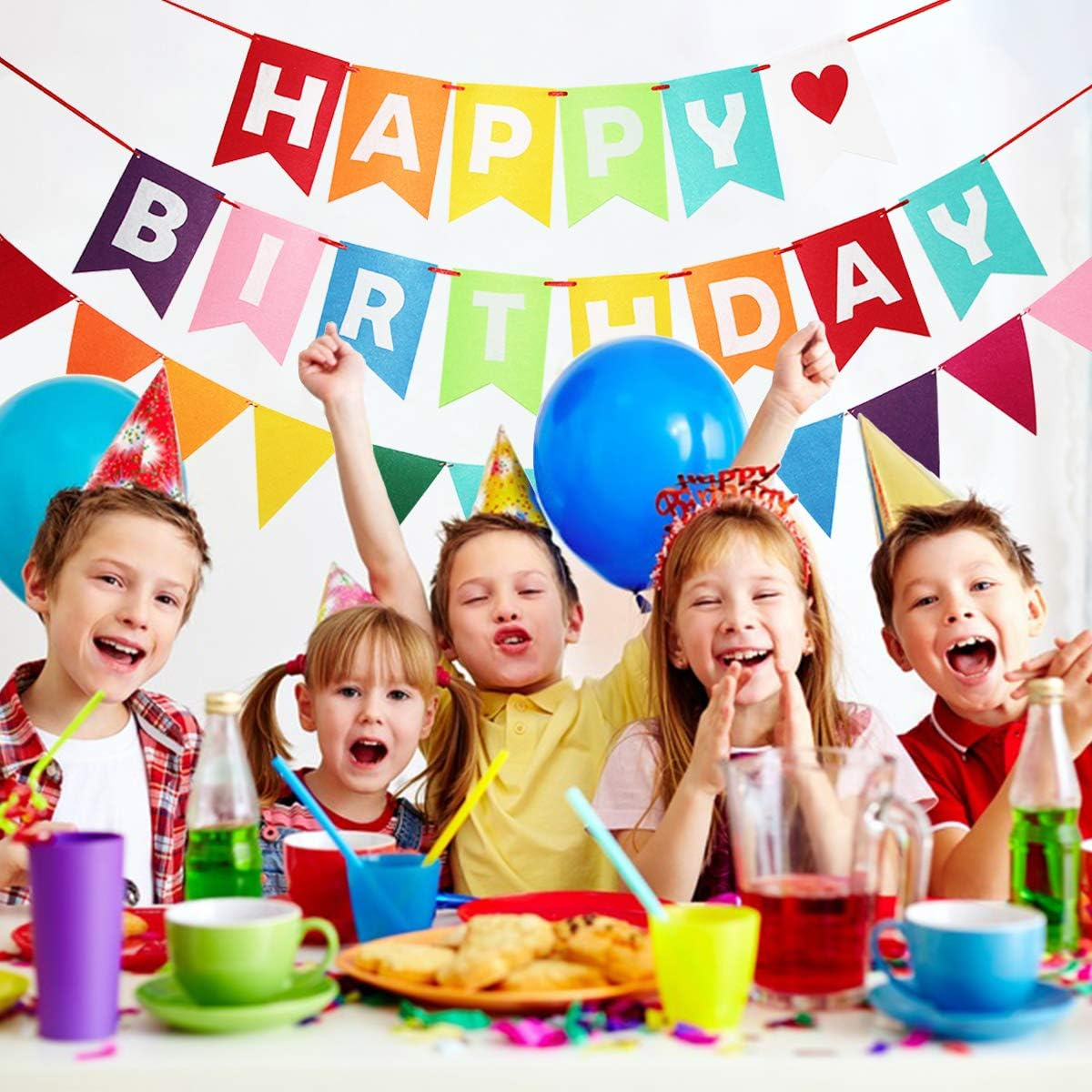 Colorful Happy Birthday Banner, Rainbow Happy Birthday Sign Happy Birthday Decorations Felt Bunting for Birthday Party Supplies, Happy Birthday Party Supplies for Girls Boys image number 4