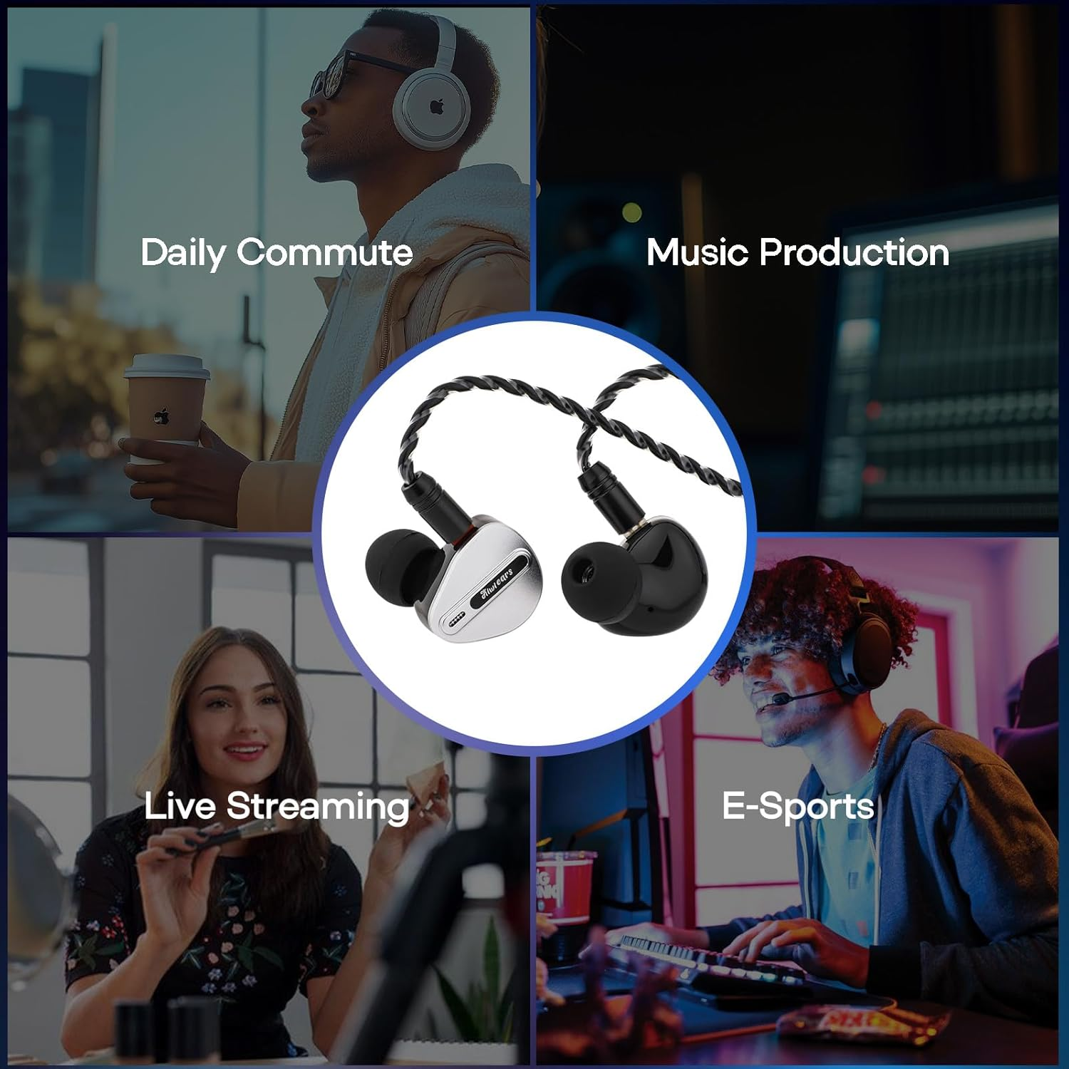 Linsoul Kiwi Ears Airoso in Ear Monitor,1Dd+4Ba Hybrid Driver IEM Earphones, Gaming Earbuds, Hifi Stereo Wired Earbuds with Detachable 2Pin Cables for Audiophiles Musicians image number 6