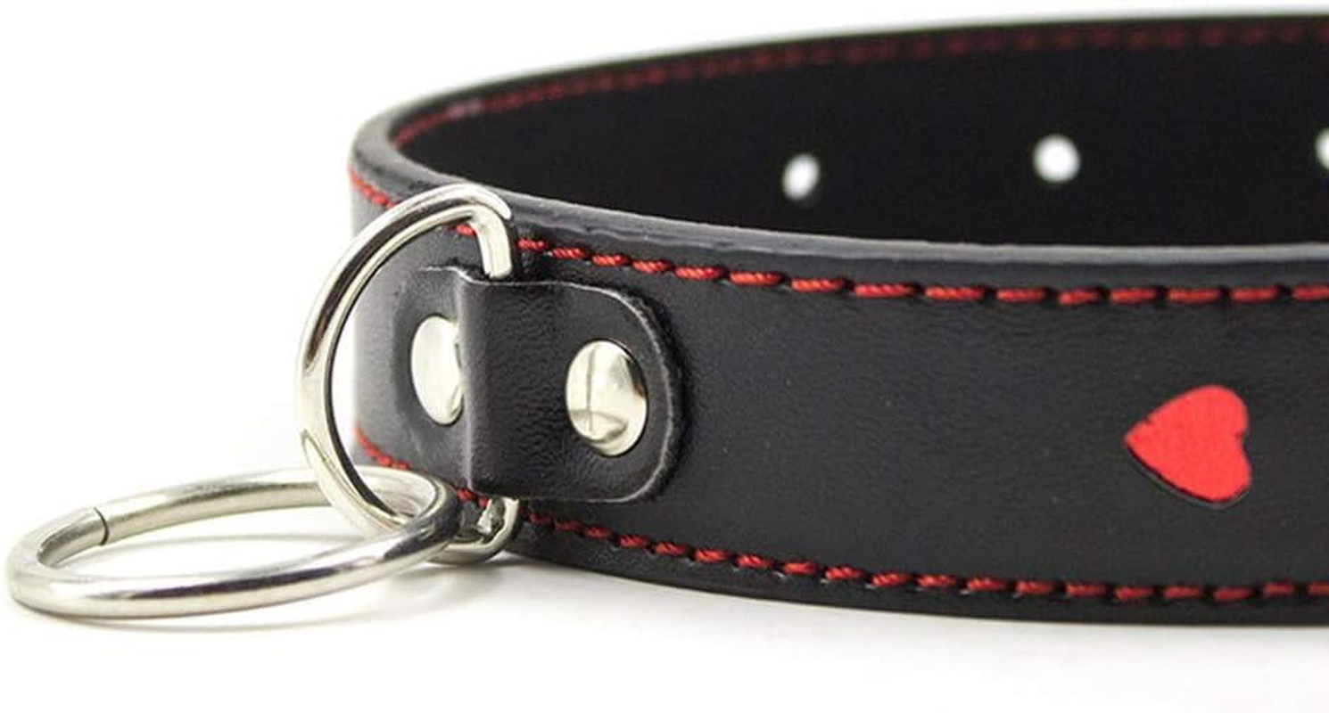 Faux Leather Red Heart Collar Choker Necklace with Chain Leash Bsdm Toys for Couples