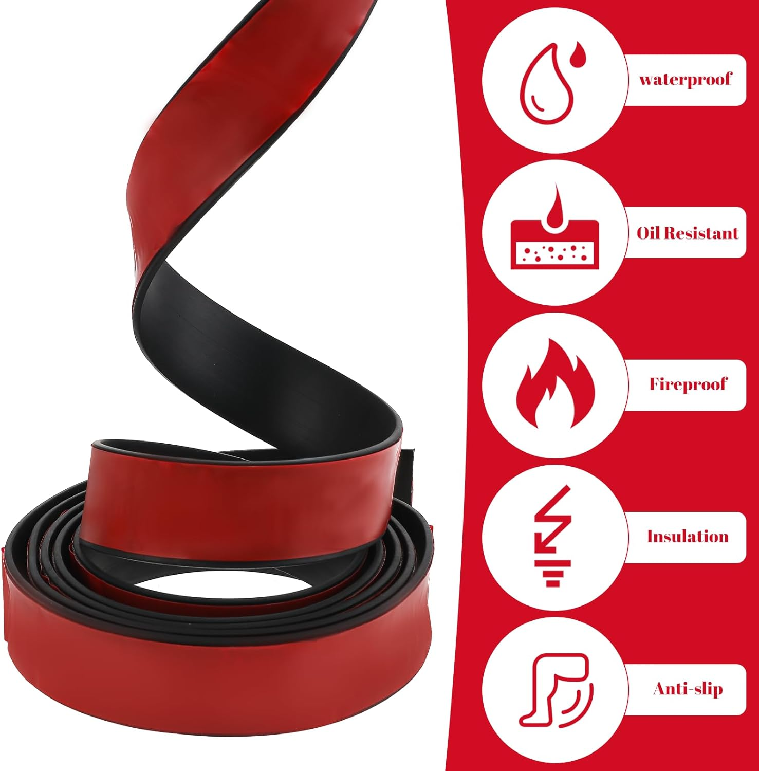 Rubber Strips with Adhesive Backing, 25Mm(W) X 2Mm(T) X 2M(L) Solid Rubber Seal Strip Neoprene Rubber Tape Roll for DIY Gaskets Pads Seals Crafts Protection Warehouse Flooring Rubber Strips image number 5