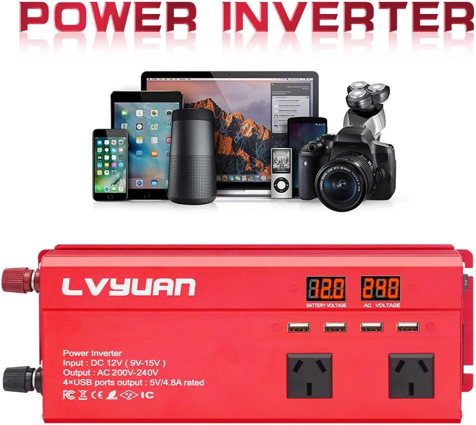 Yinleader Inverter 1000W Car Power Inverters 12V DC to 240V AC Converter with 4 AC Outlet 4 USB, 12 Volt Invertor Car Cigarette Lighter Inverter for Vehicles image number 6